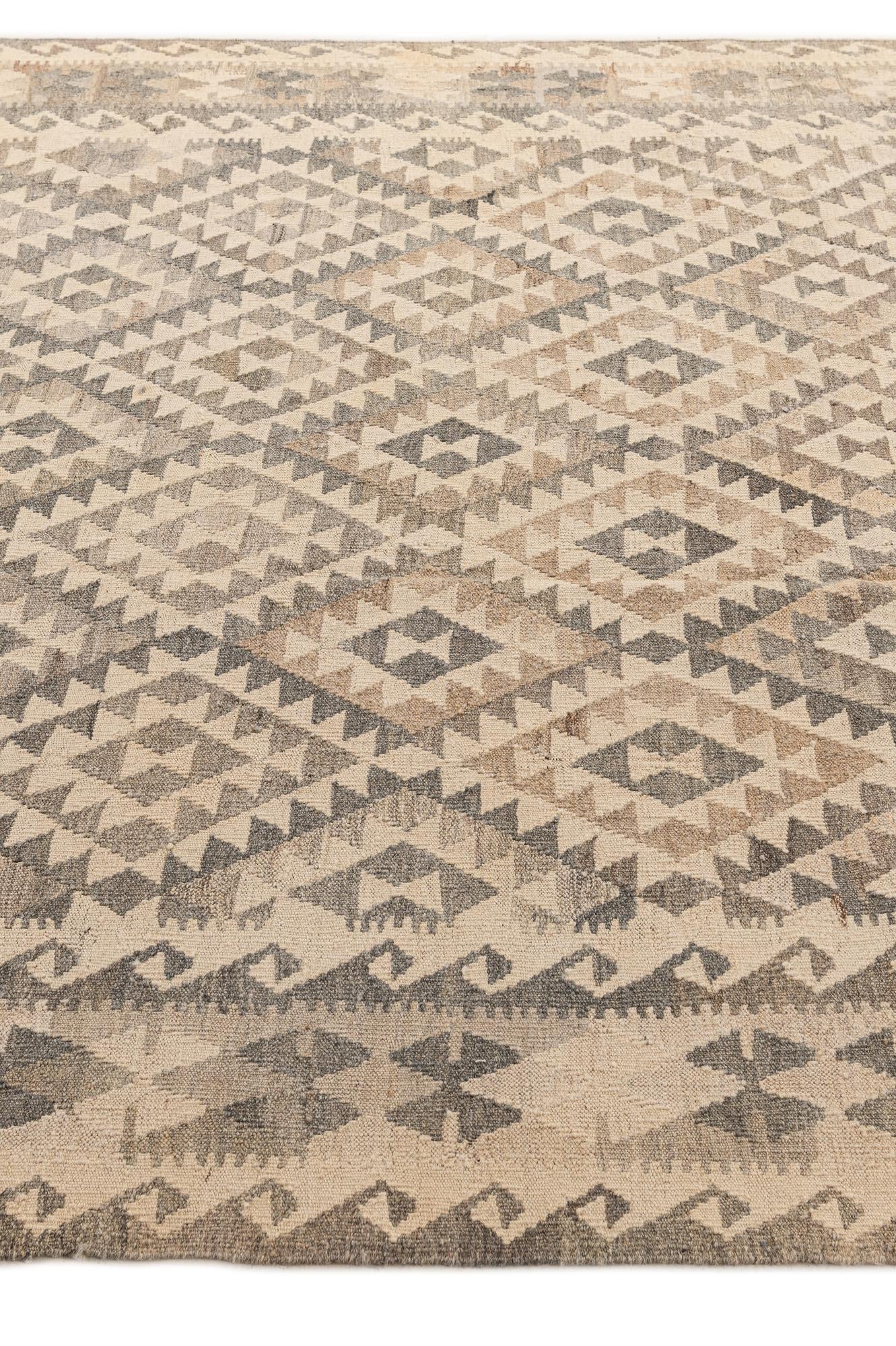 6' 9 x 9' 9 Hand Woven Kilim Maymana Wool Rug
