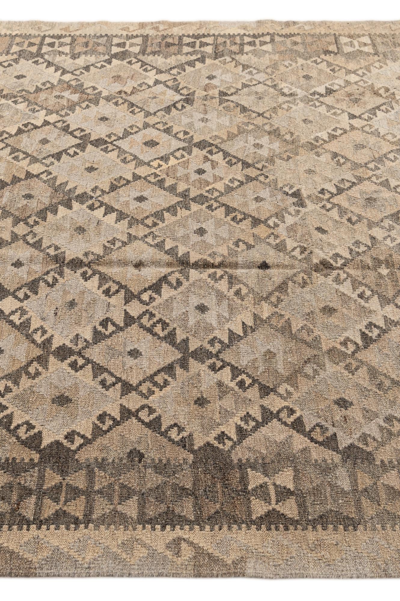6' 8 x 9' 8 Hand Woven Kilim Maymana Wool Rug