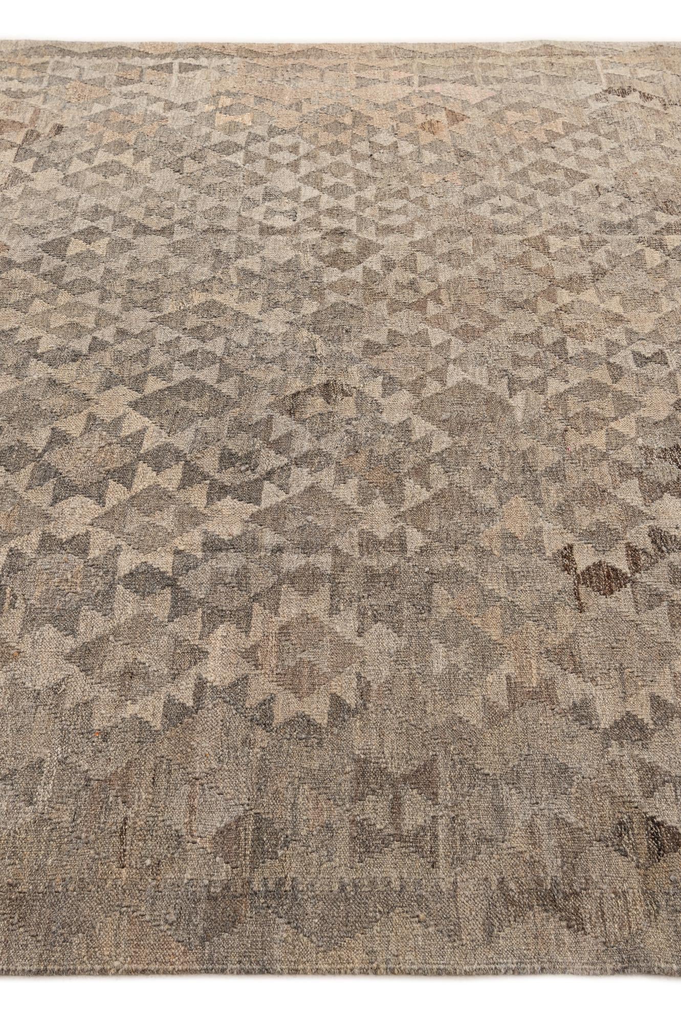 6' 9 x 9' 8 Hand Woven Kilim Maymana Wool Rug