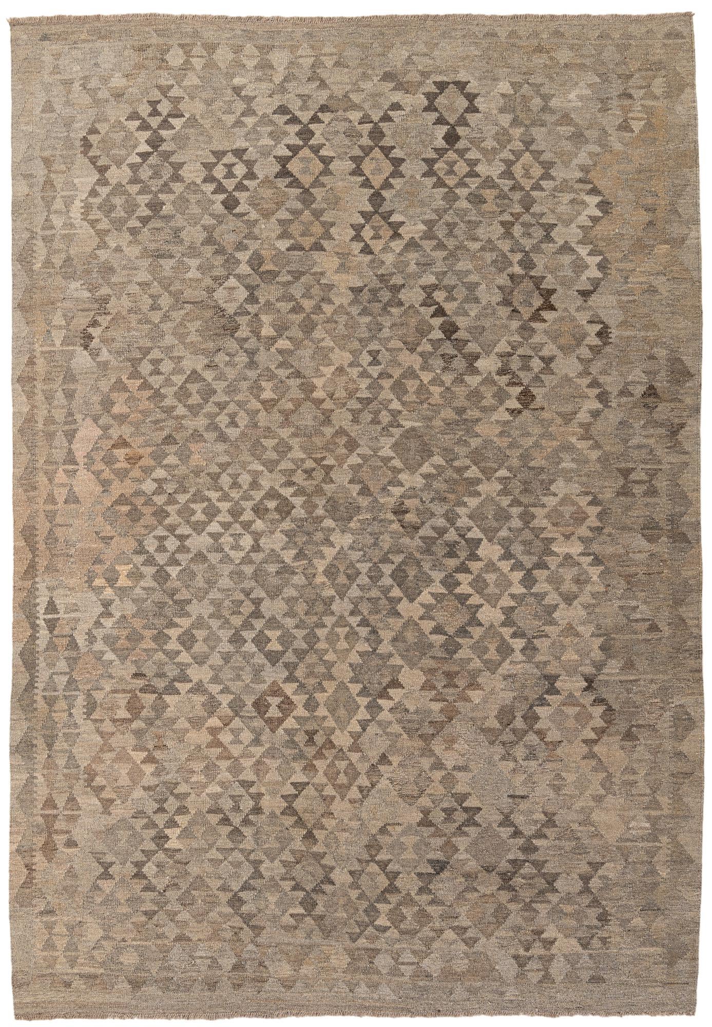 6' 9 x 9' 8 Hand Woven Kilim Maymana Wool Rug