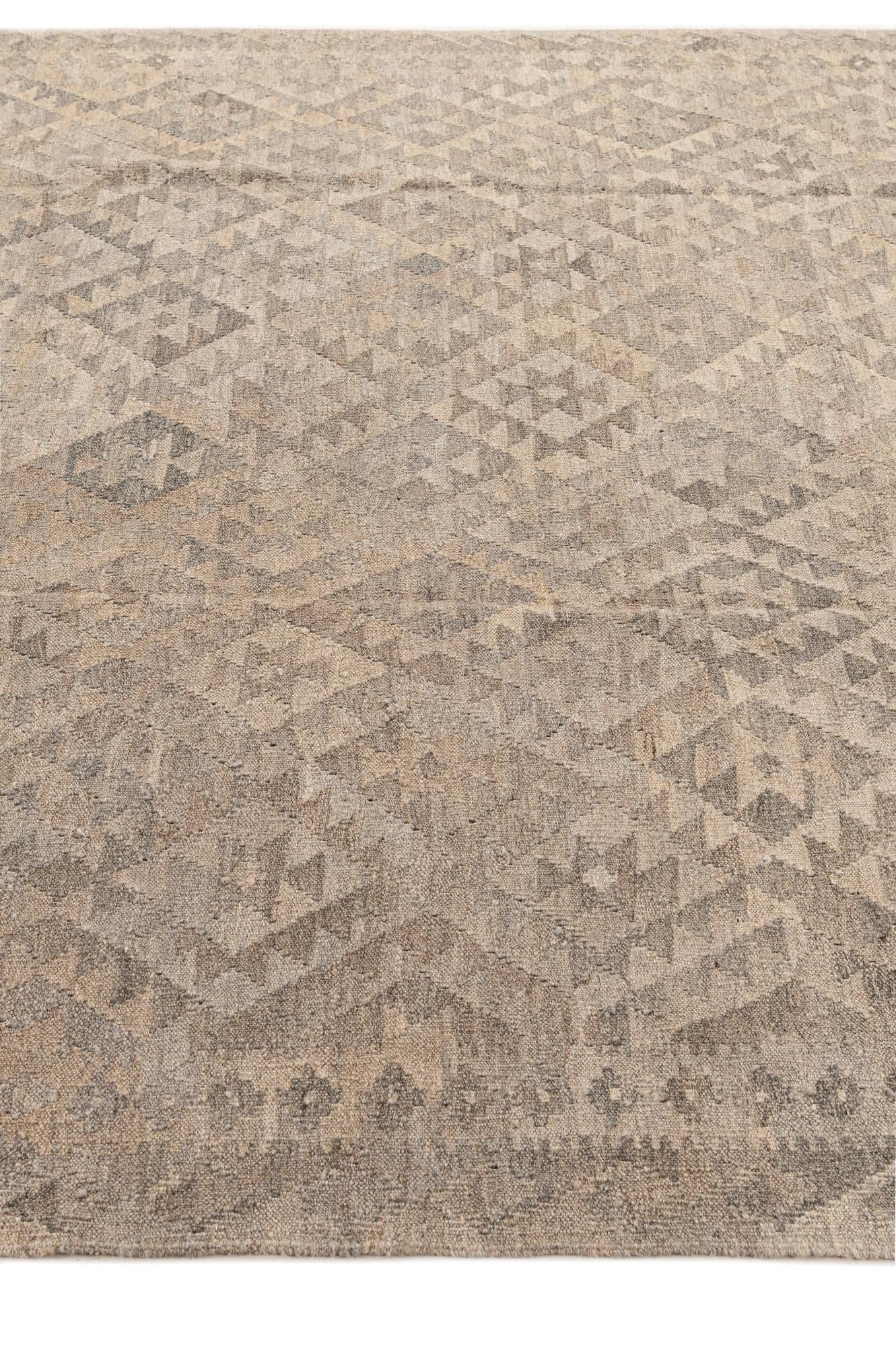 6' 8 x 9' 9 Hand Woven Kilim Maymana Wool Rug