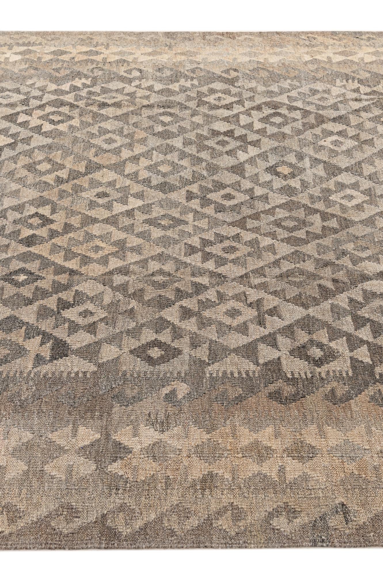 6' 8 x 9' 8 Hand Woven Kilim Maymana Wool Rug