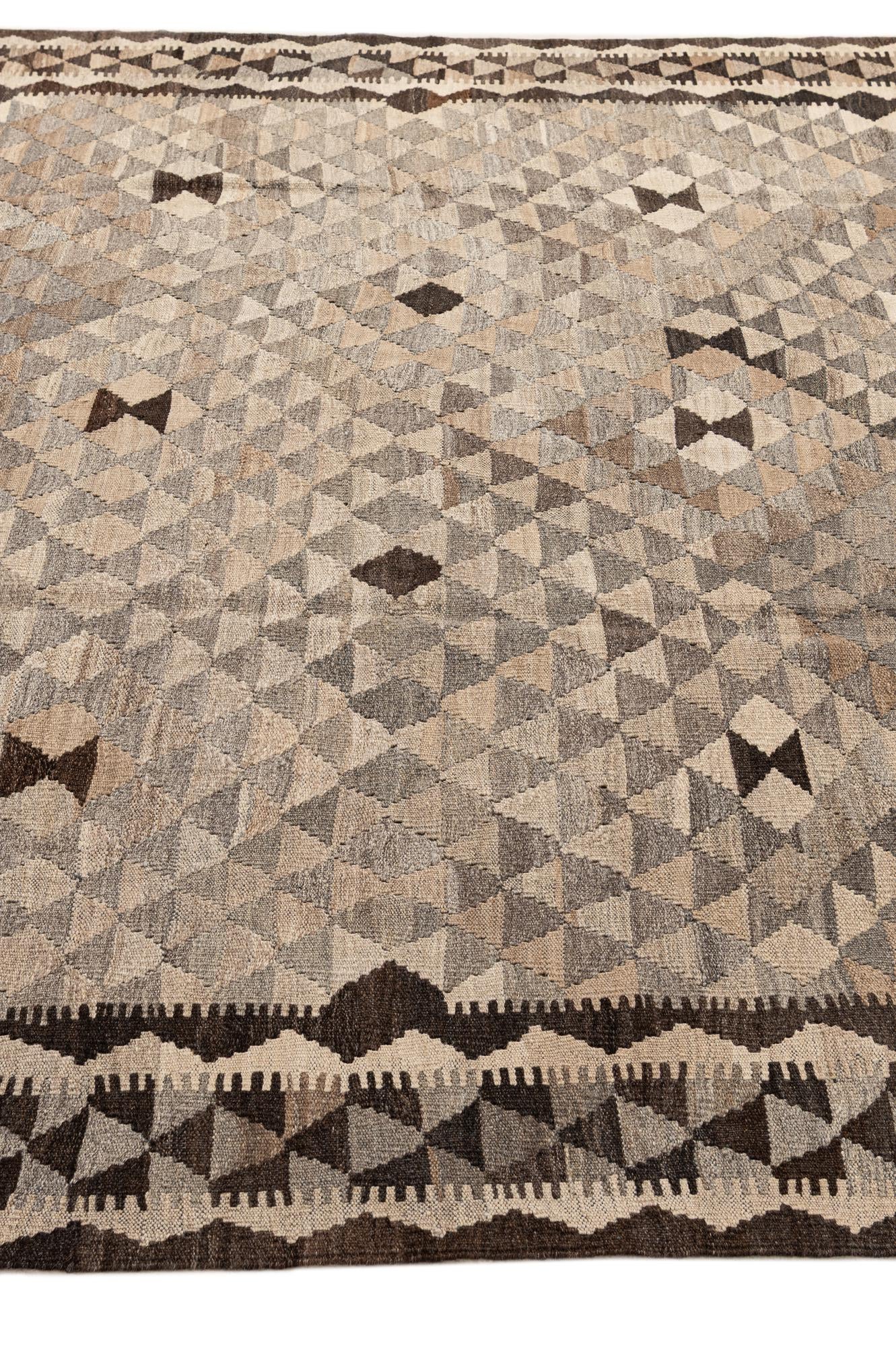 6' 9 x 9' 6 Hand Woven Kilim Maymana Wool Rug