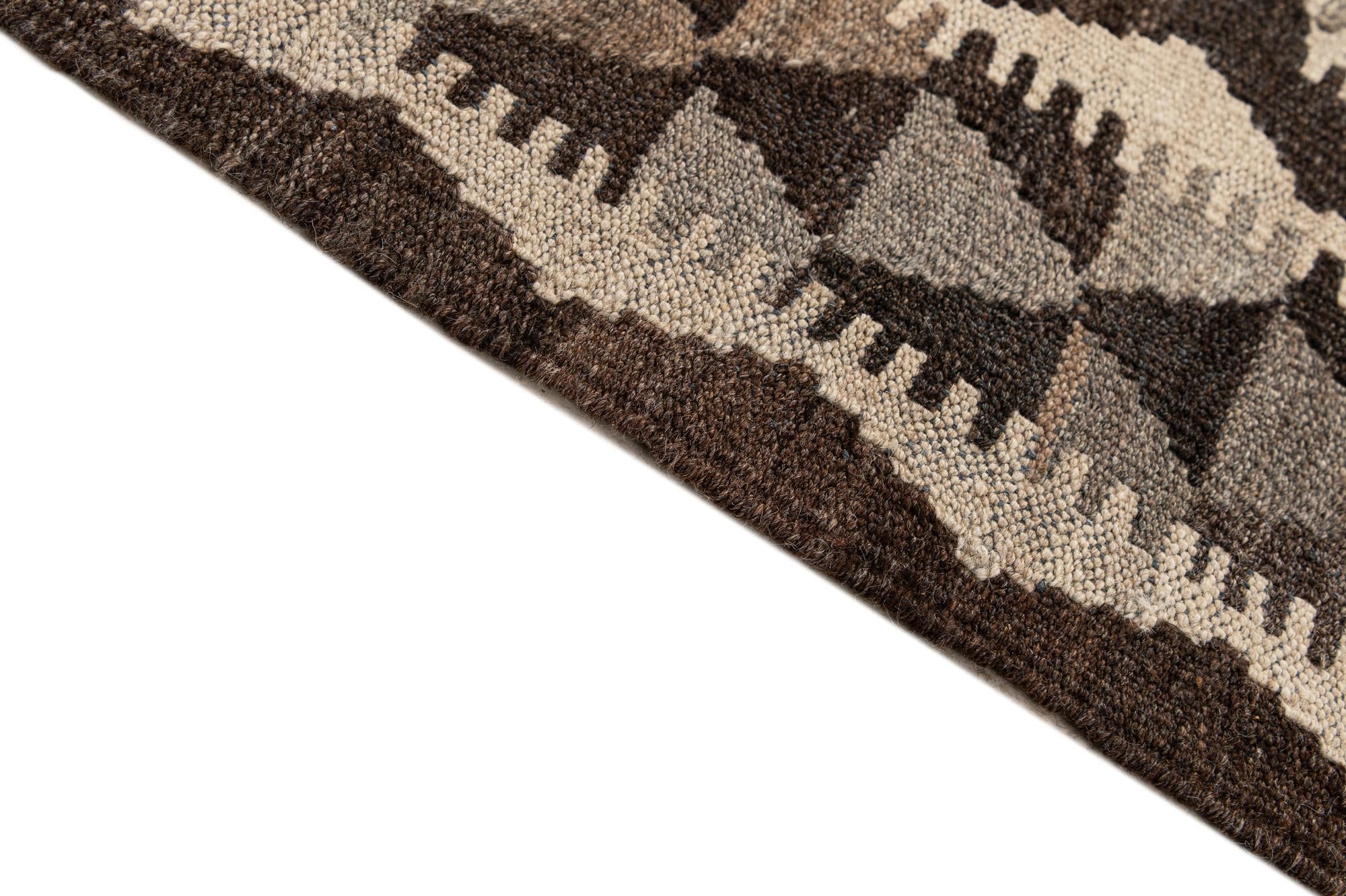 6' 9 x 9' 6 Hand Woven Kilim Maymana Wool Rug