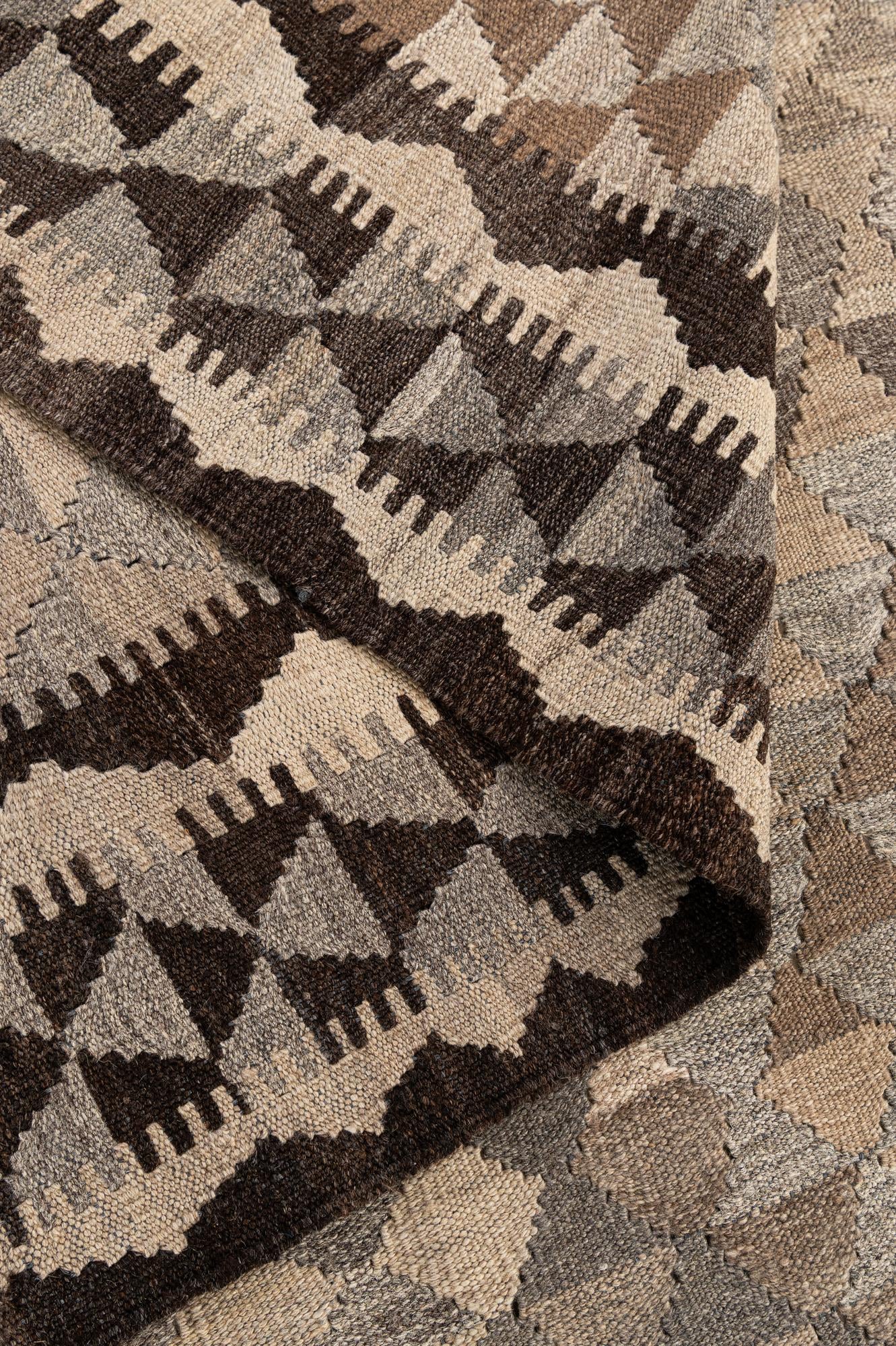 6' 9 x 9' 6 Hand Woven Kilim Maymana Wool Rug