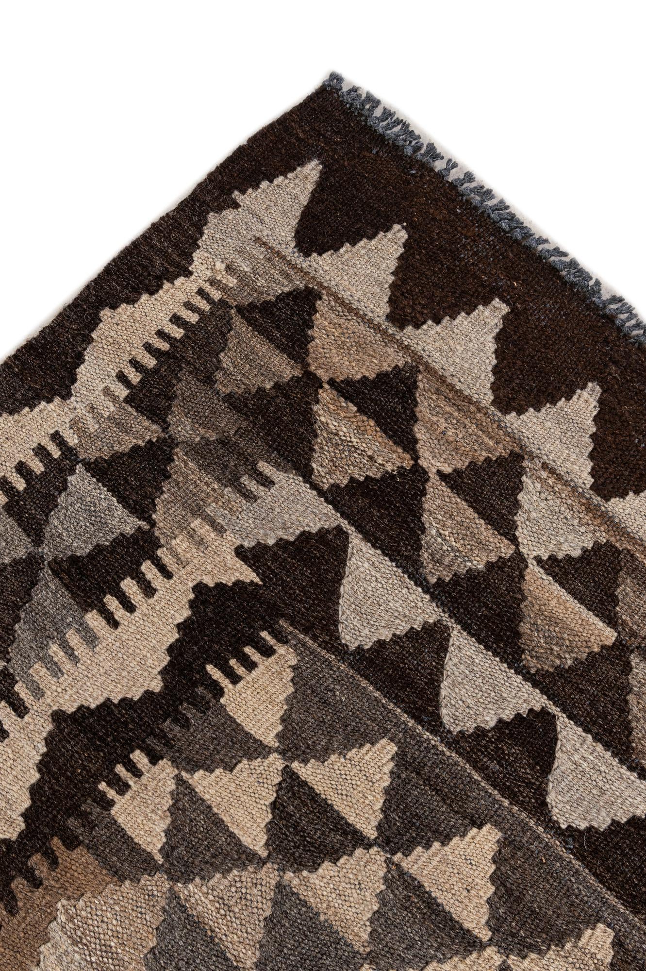 6' 9 x 9' 6 Hand Woven Kilim Maymana Wool Rug