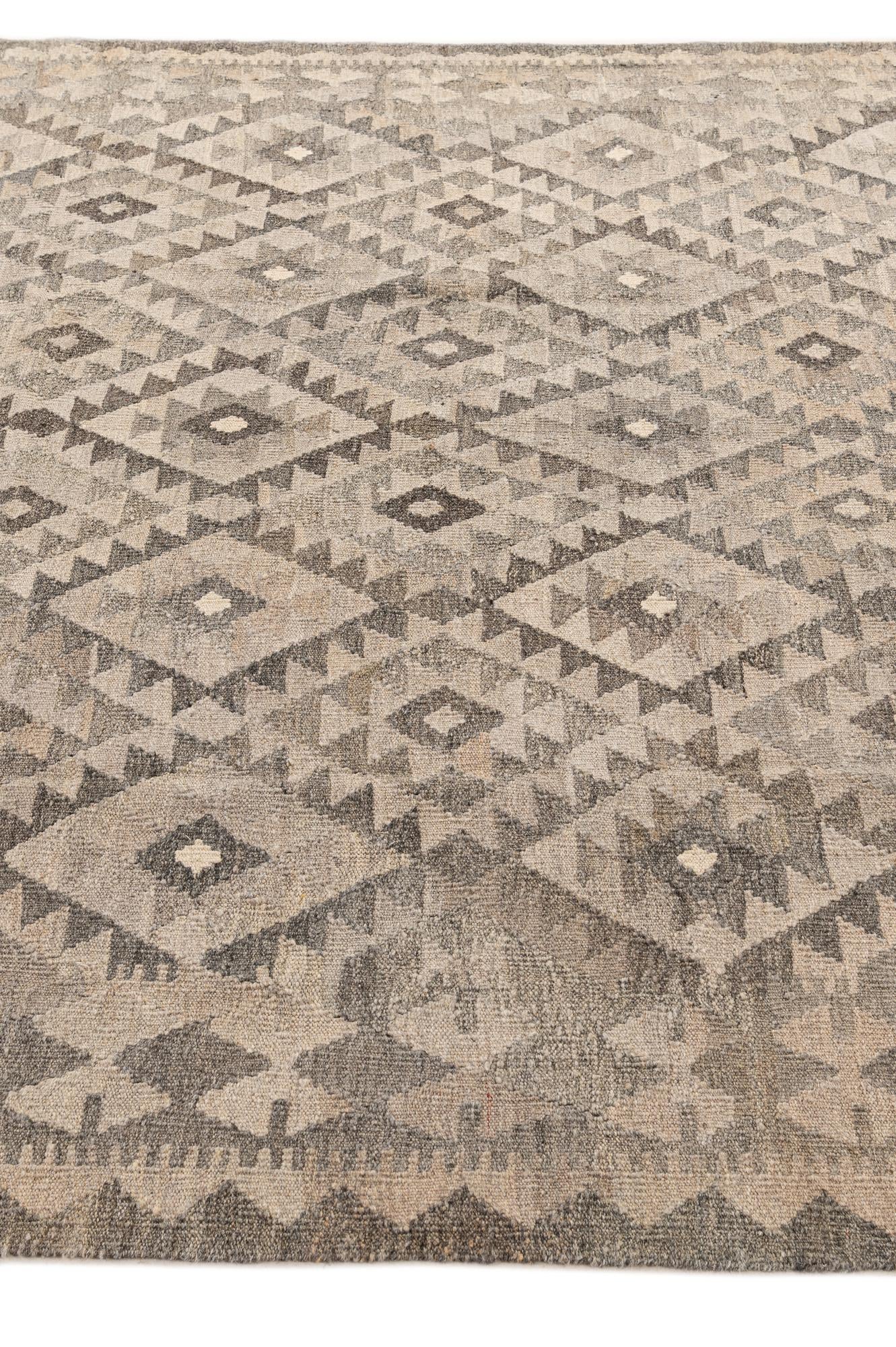 6' 10 x 9' 8 Hand Woven Kilim Maymana Wool Rug