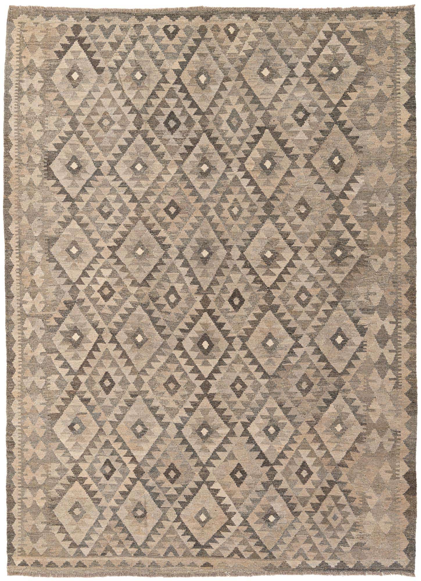 6' 10 x 9' 8 Hand Woven Kilim Maymana Wool Rug