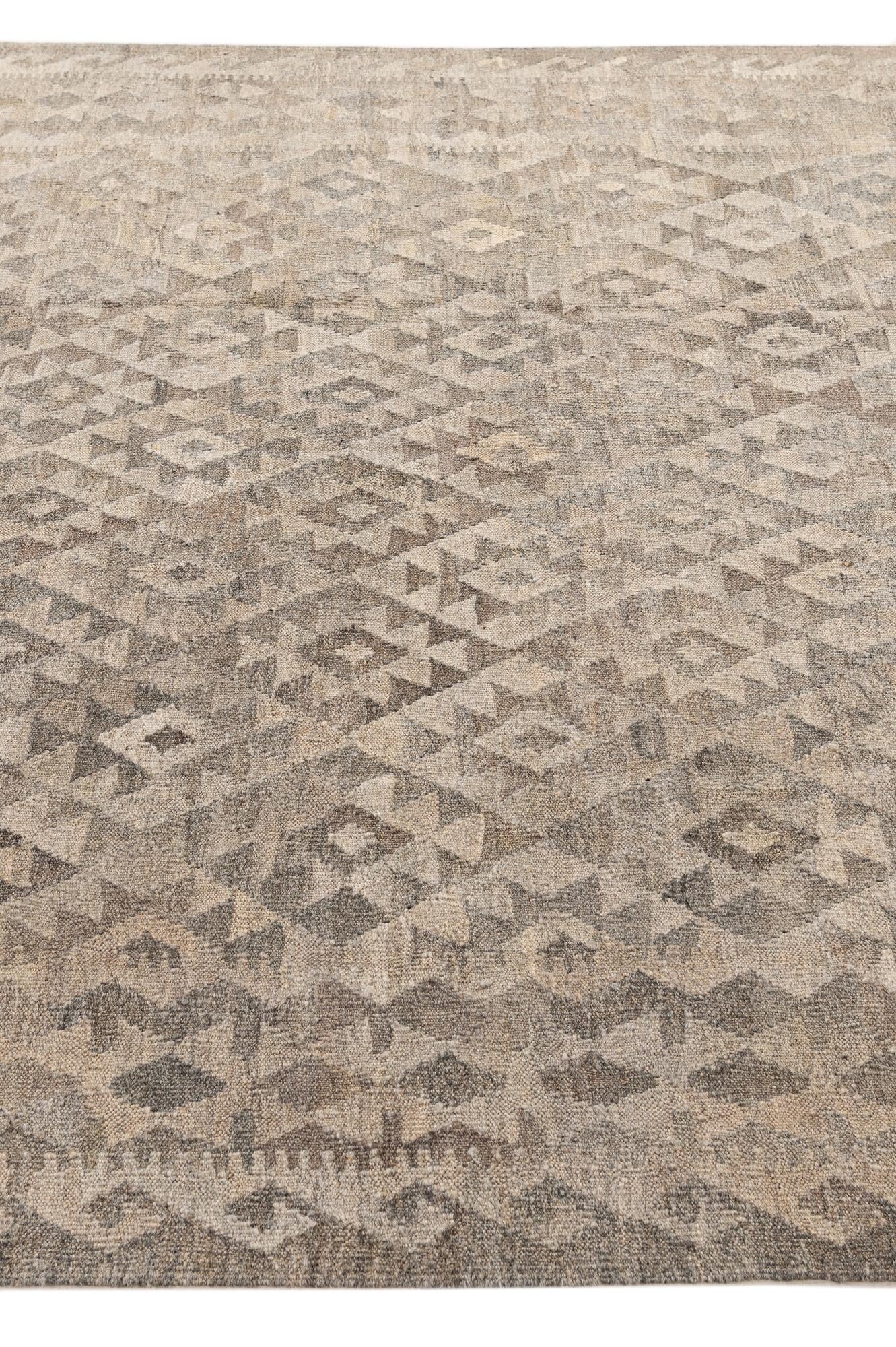 6' 8 x 9' 8 Hand Woven Kilim Maymana Wool Rug