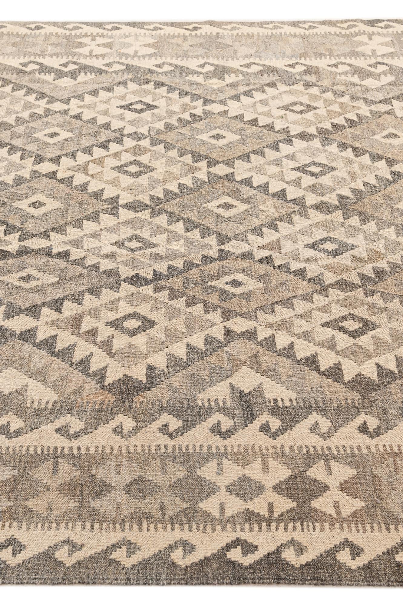 6' 8 x 9' 1 Hand Woven Kilim Maymana Wool Rug
