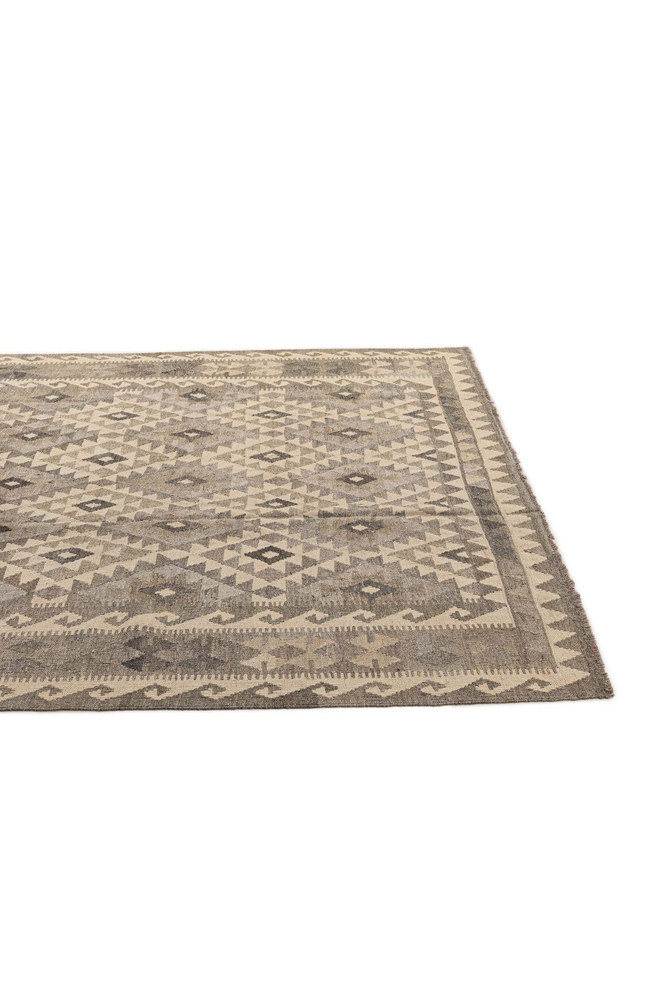 6' 8 x 9' 8 Hand Woven Kilim Maymana Wool Rug