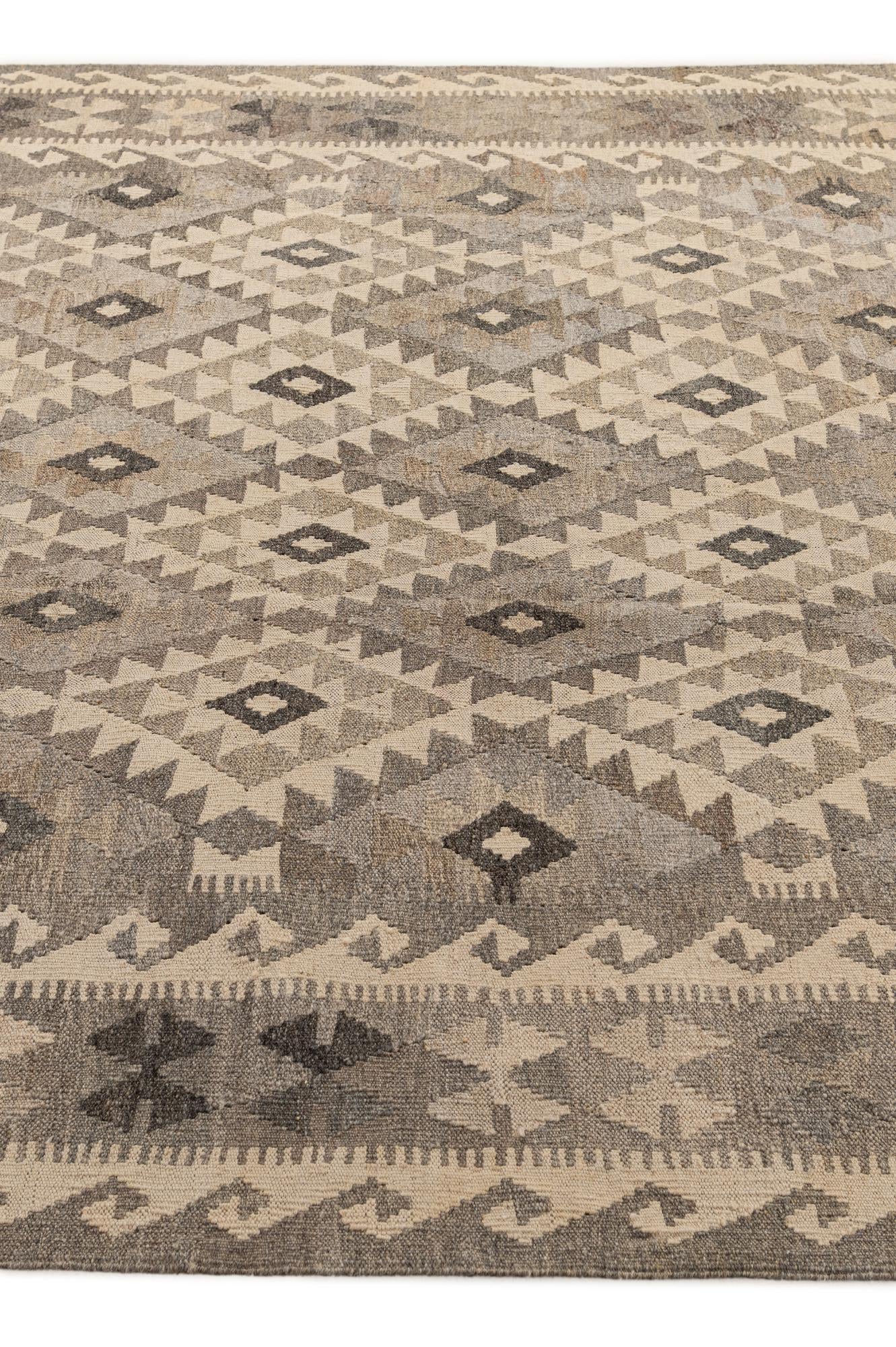 6' 8 x 9' 8 Hand Woven Kilim Maymana Wool Rug
