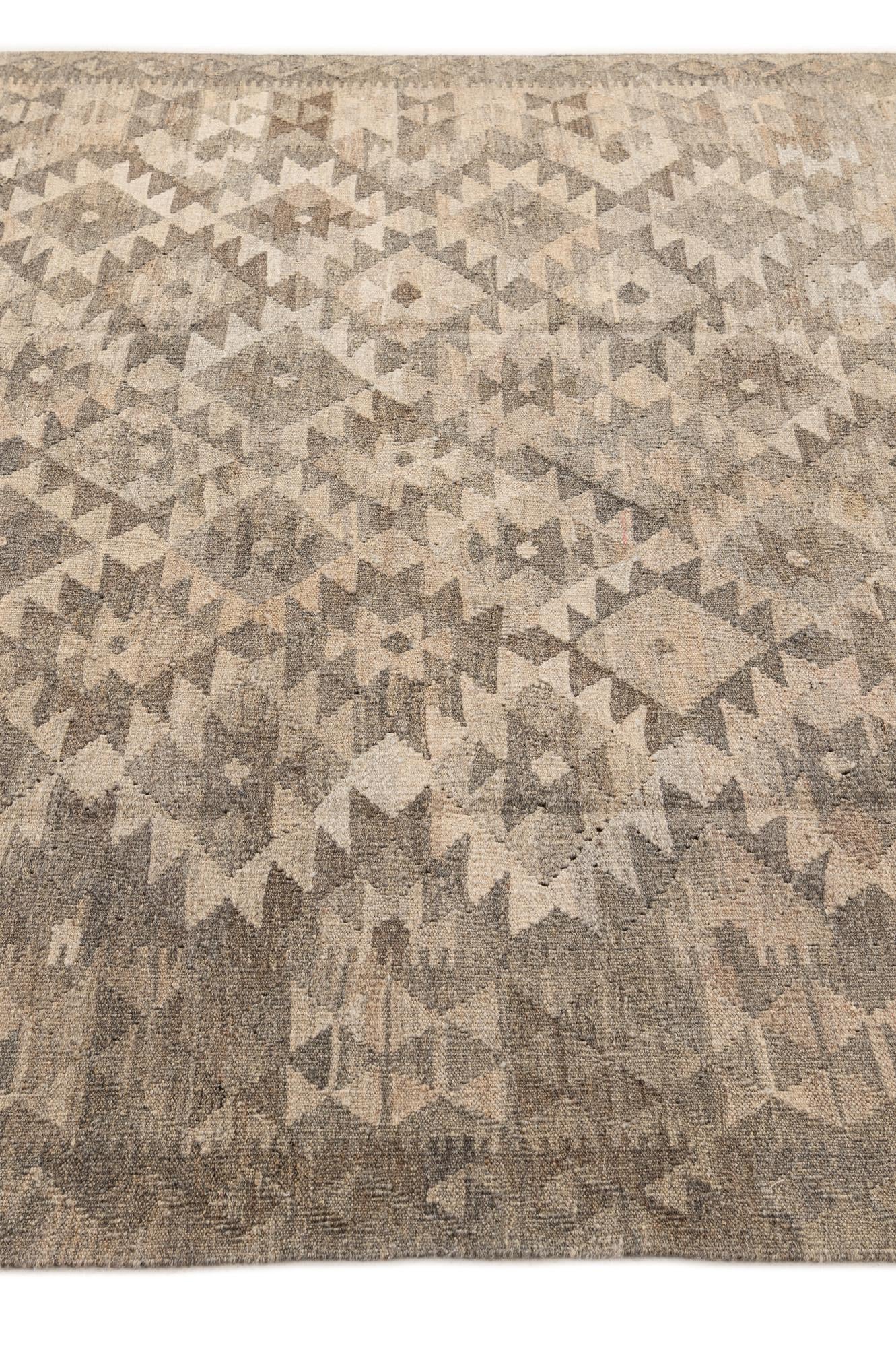 6' 8 x 9' 6 Hand Woven Kilim Maymana Wool Rug