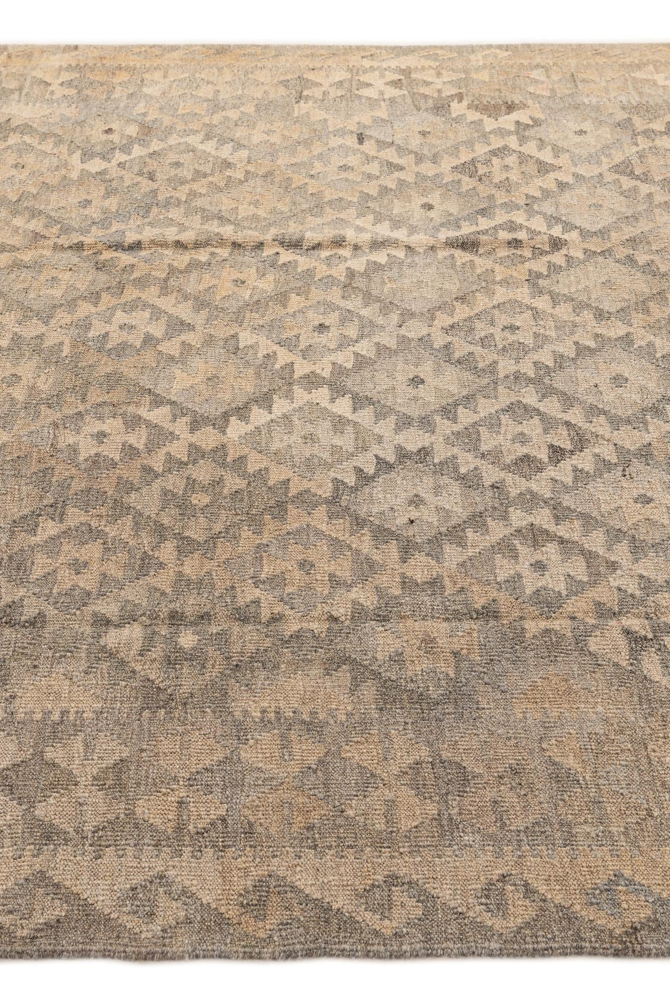 6' 9 x 9' 6 Hand Woven Kilim Maymana Wool Rug
