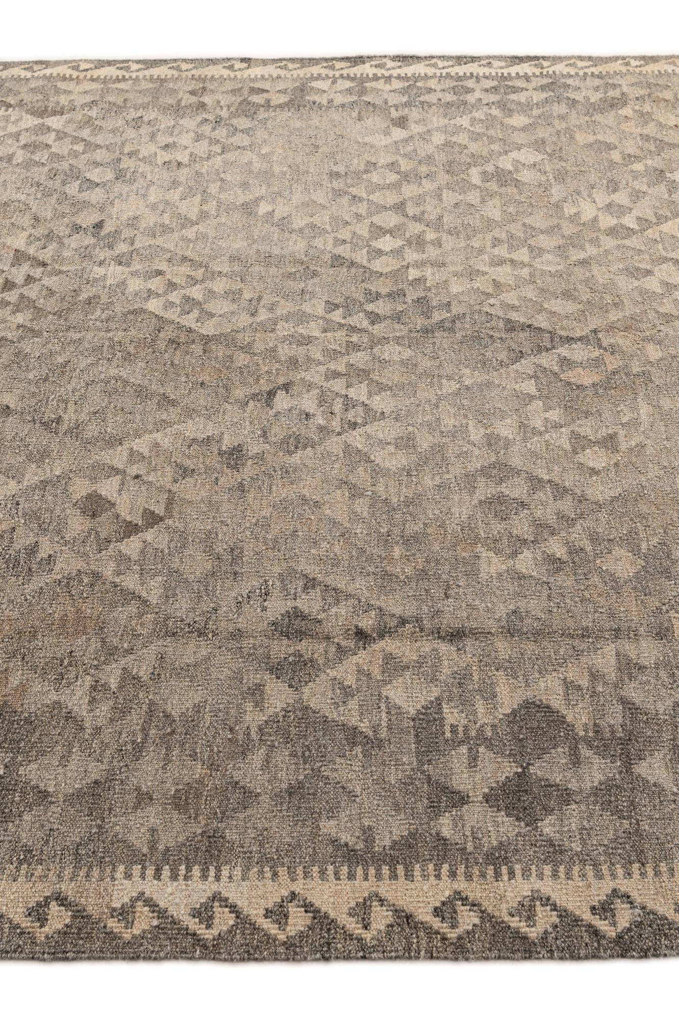 6' 9 x 9' 8 Hand Woven Kilim Maymana Wool Rug