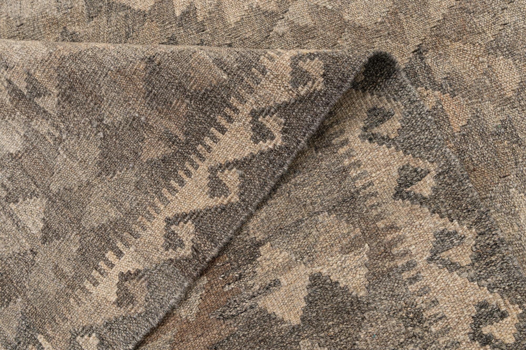 6' 9 x 9' 8 Hand Woven Kilim Maymana Wool Rug