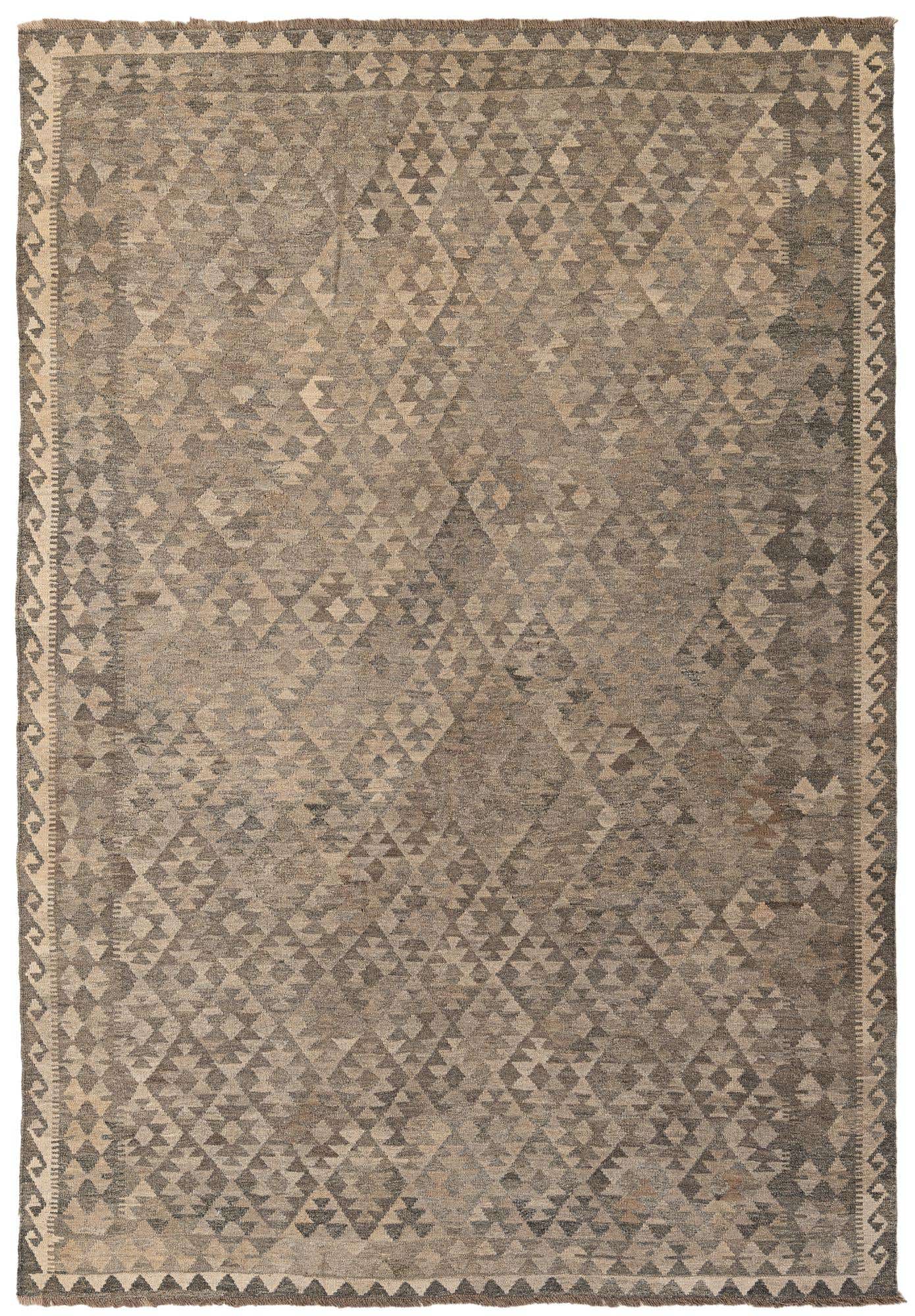 6' 9 x 9' 8 Hand Woven Kilim Maymana Wool Rug