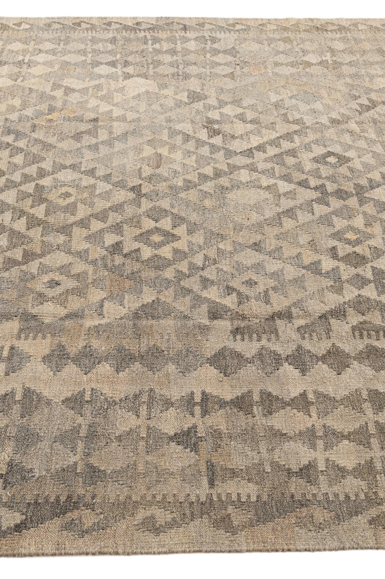 6' 9 x 9' 9 Hand Woven Kilim Maymana Wool Rug