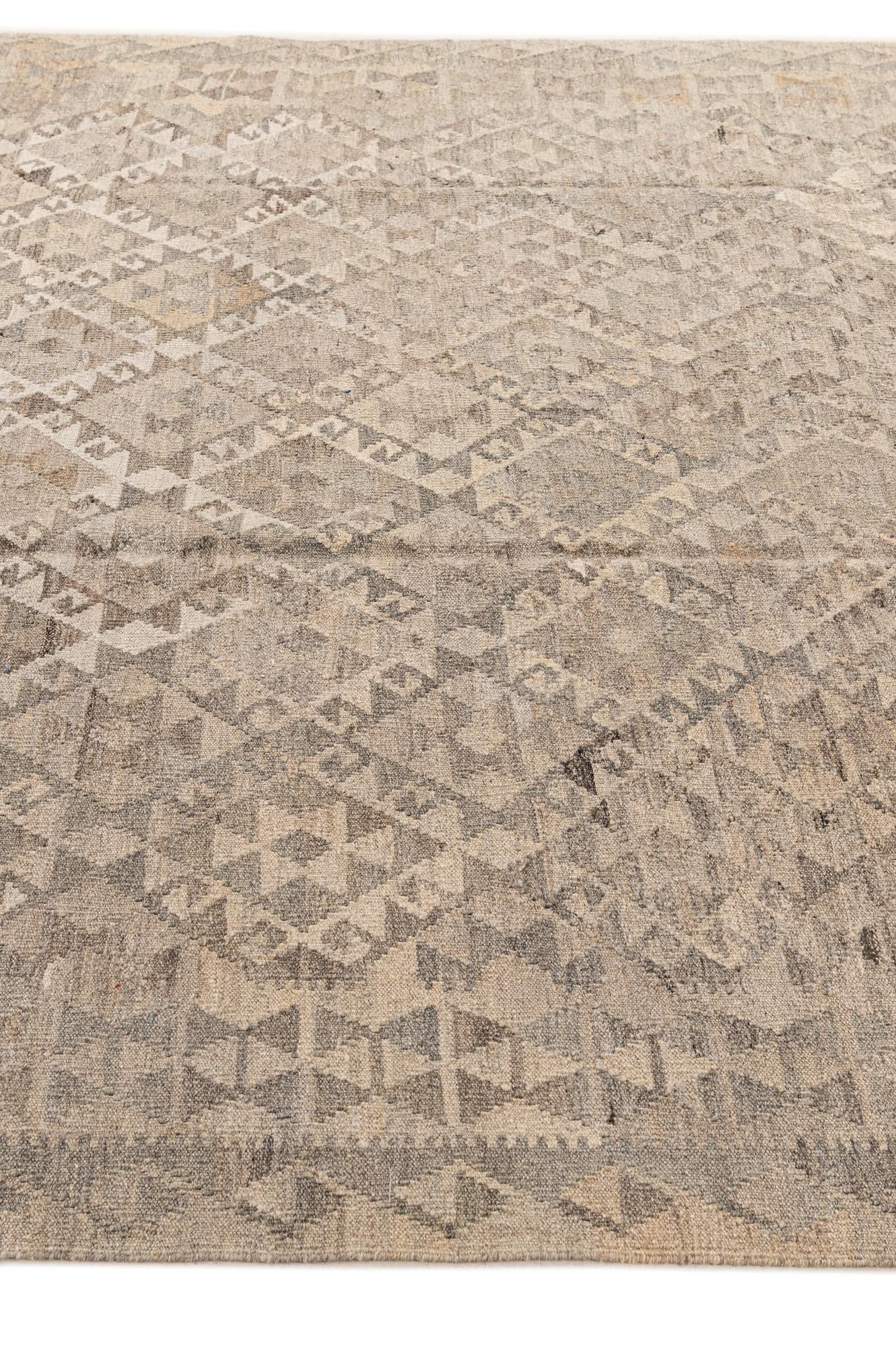 6' 9 x 9' 8 Hand Woven Kilim Maymana Wool Rug