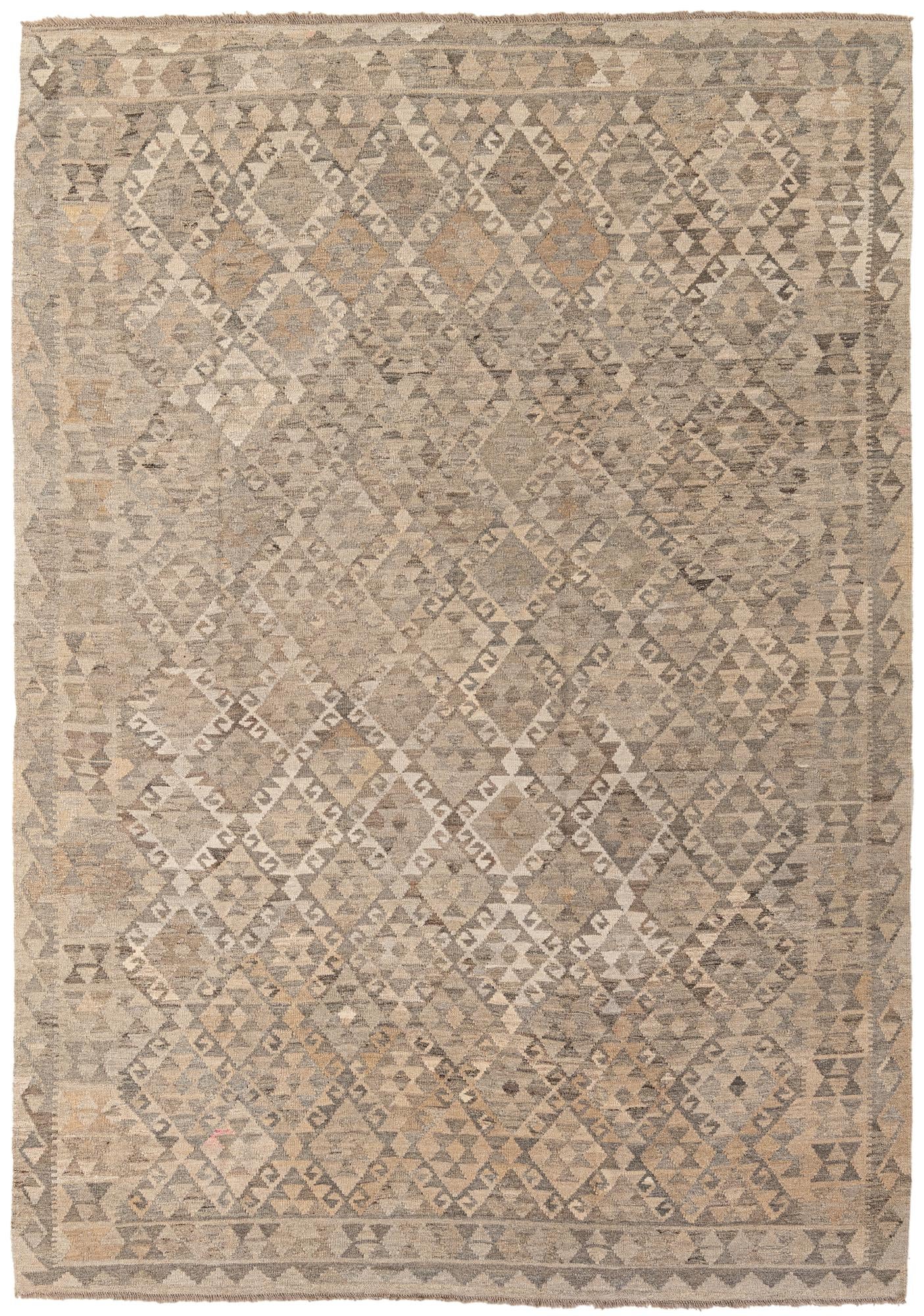 6' 9 x 9' 8 Hand Woven Kilim Maymana Wool Rug
