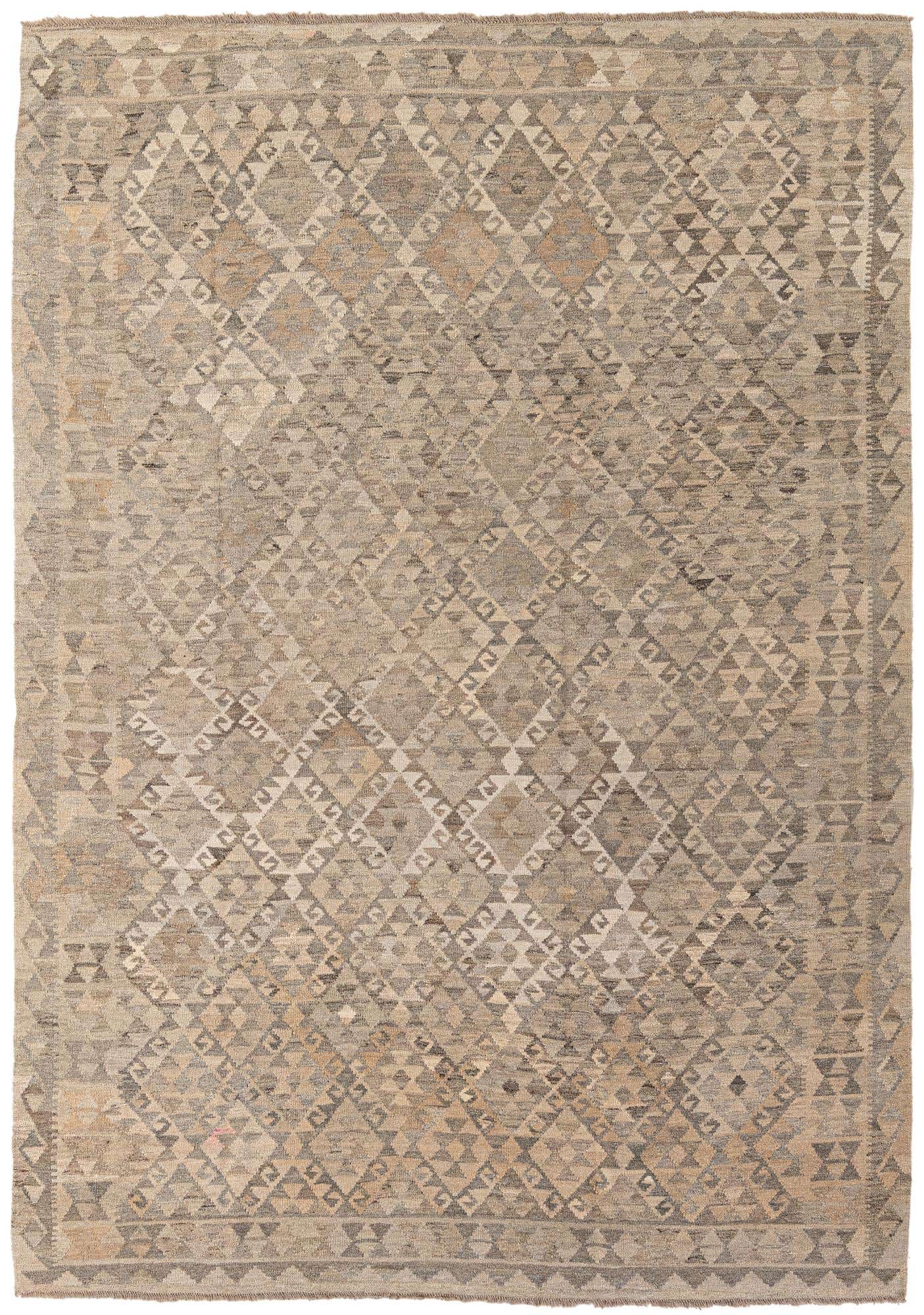 6' 9 x 9' 8 Hand Woven Kilim Maymana Wool Rug