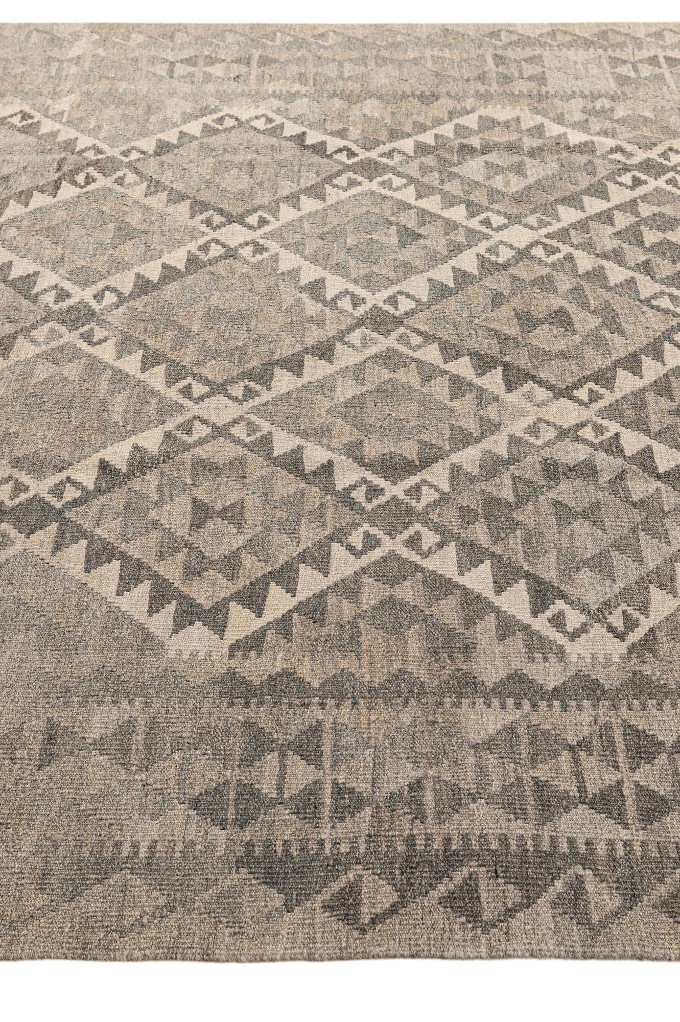 6' 8 x 9' 11 Hand Woven Kilim Maymana Wool Rug