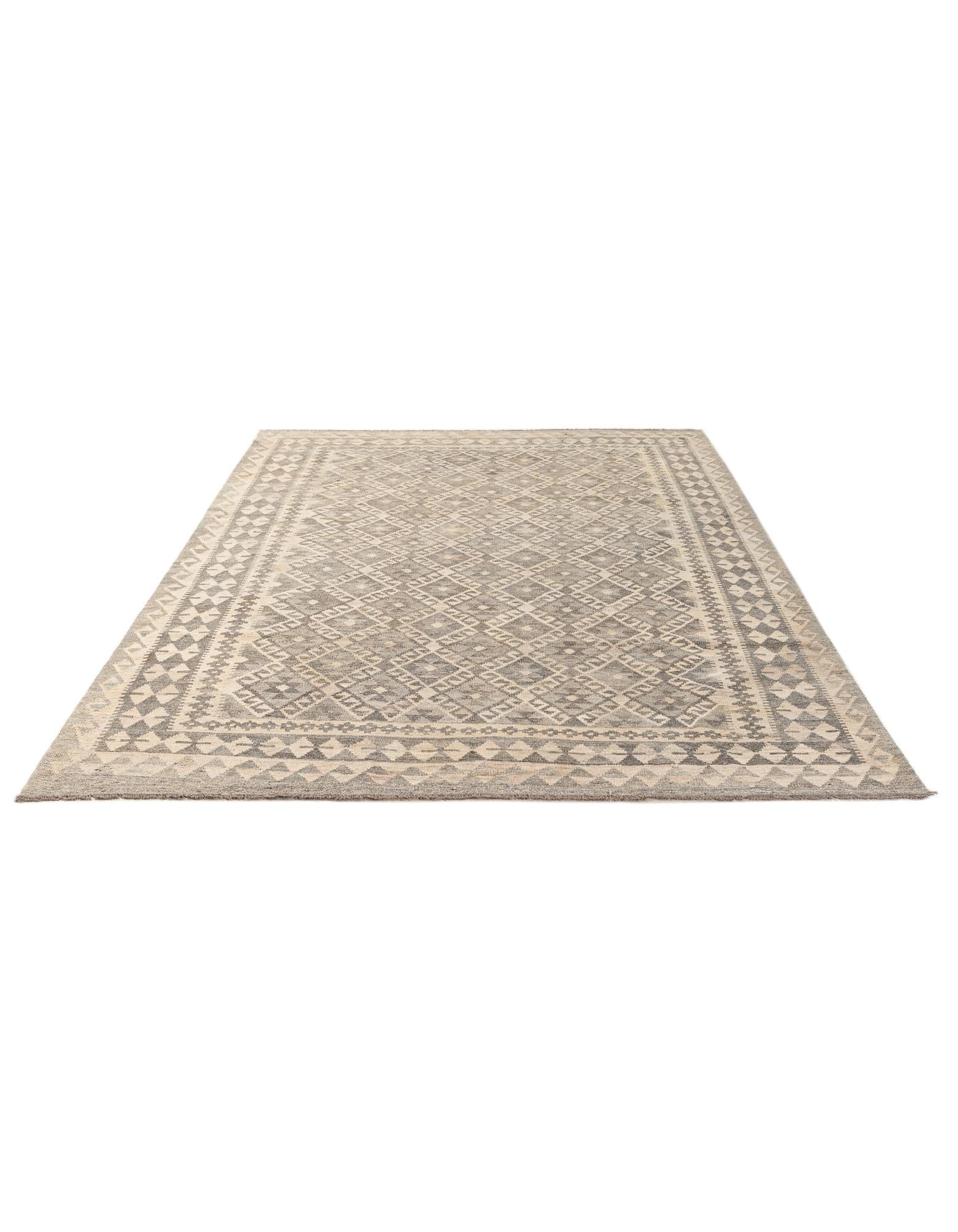 6' 8 x 9' 9 Hand Woven Kilim Maymana Wool Rug