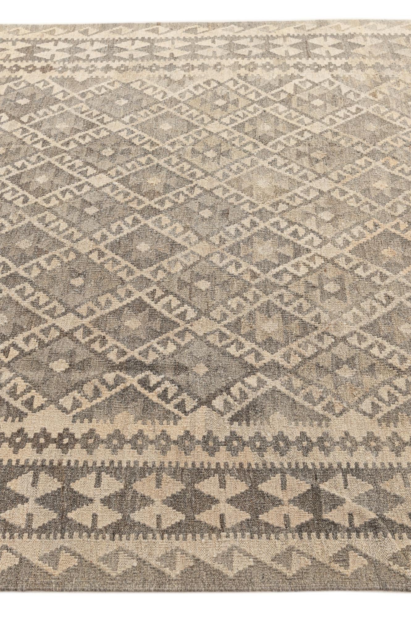 6' 8 x 9' 9 Hand Woven Kilim Maymana Wool Rug