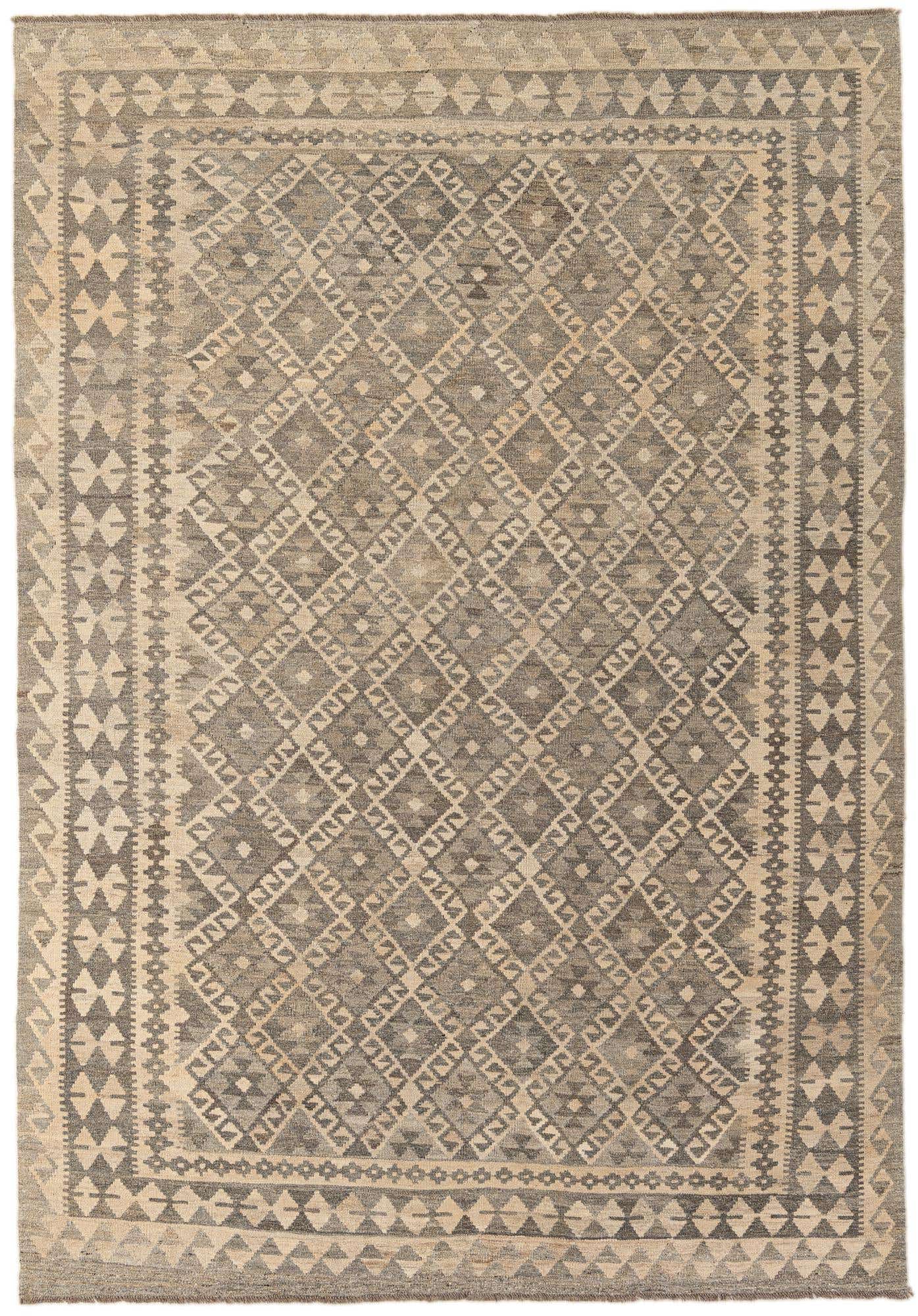6' 8 x 9' 9 Hand Woven Kilim Maymana Wool Rug