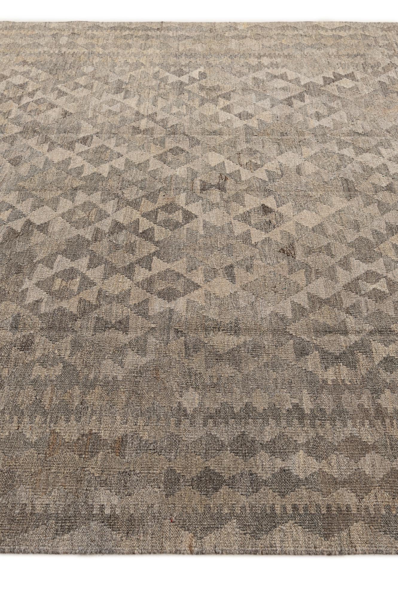 6' 9 x 10' Hand Woven Kilim Maymana Wool Rug