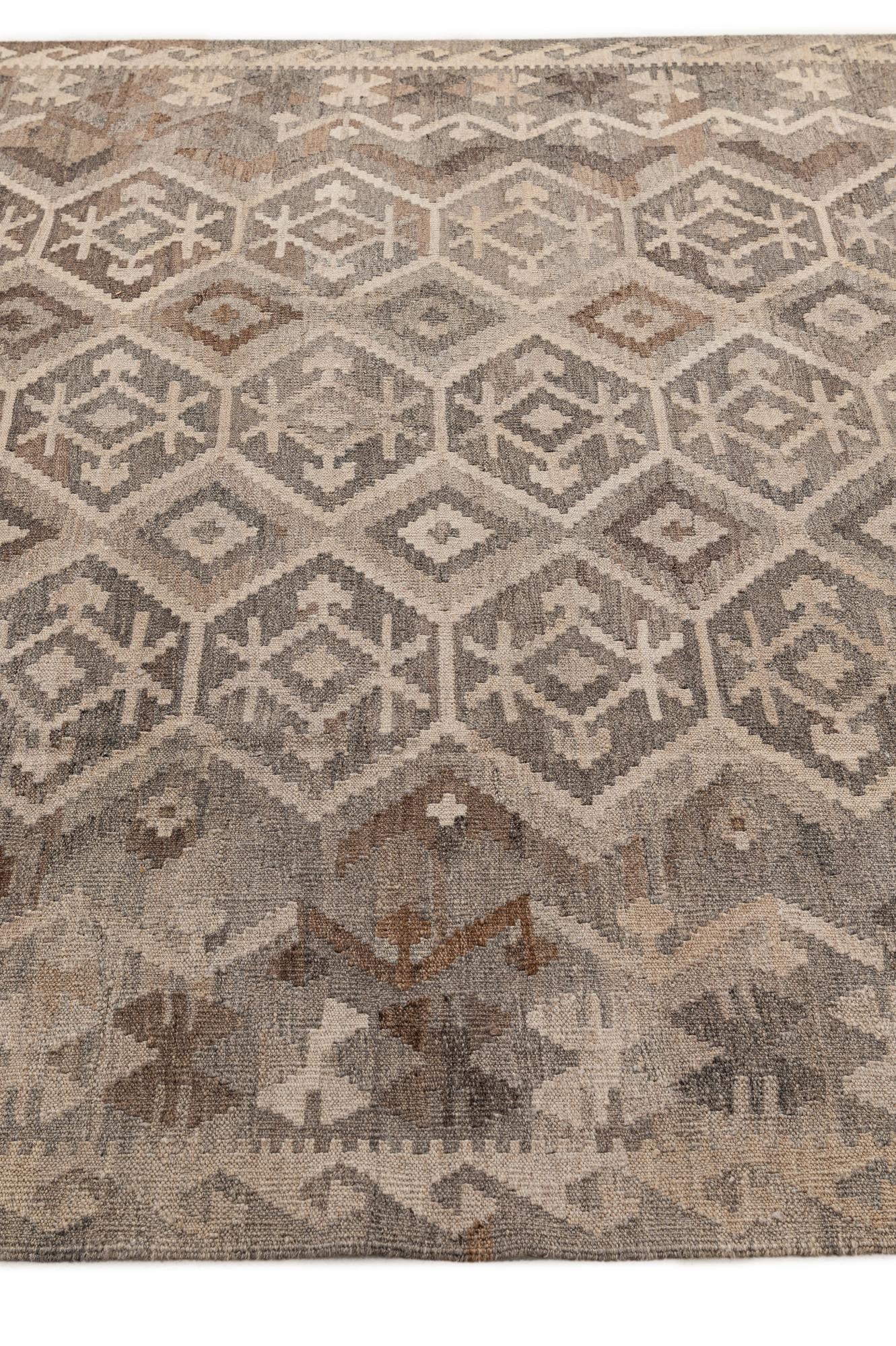 6' 7 x 9' 11 Hand Woven Kilim Maymana Wool Rug