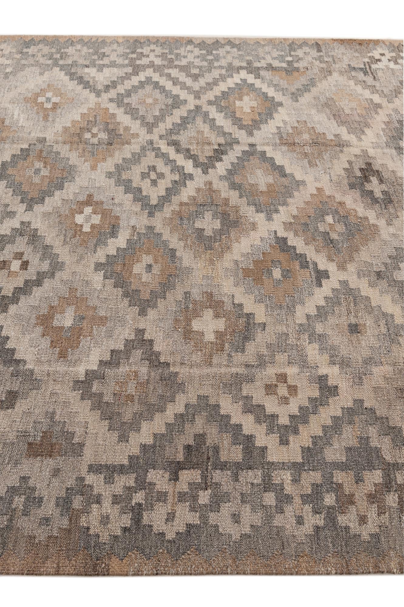 6' 6 x 9' 9 Hand Woven Kilim Maymana Wool Rug