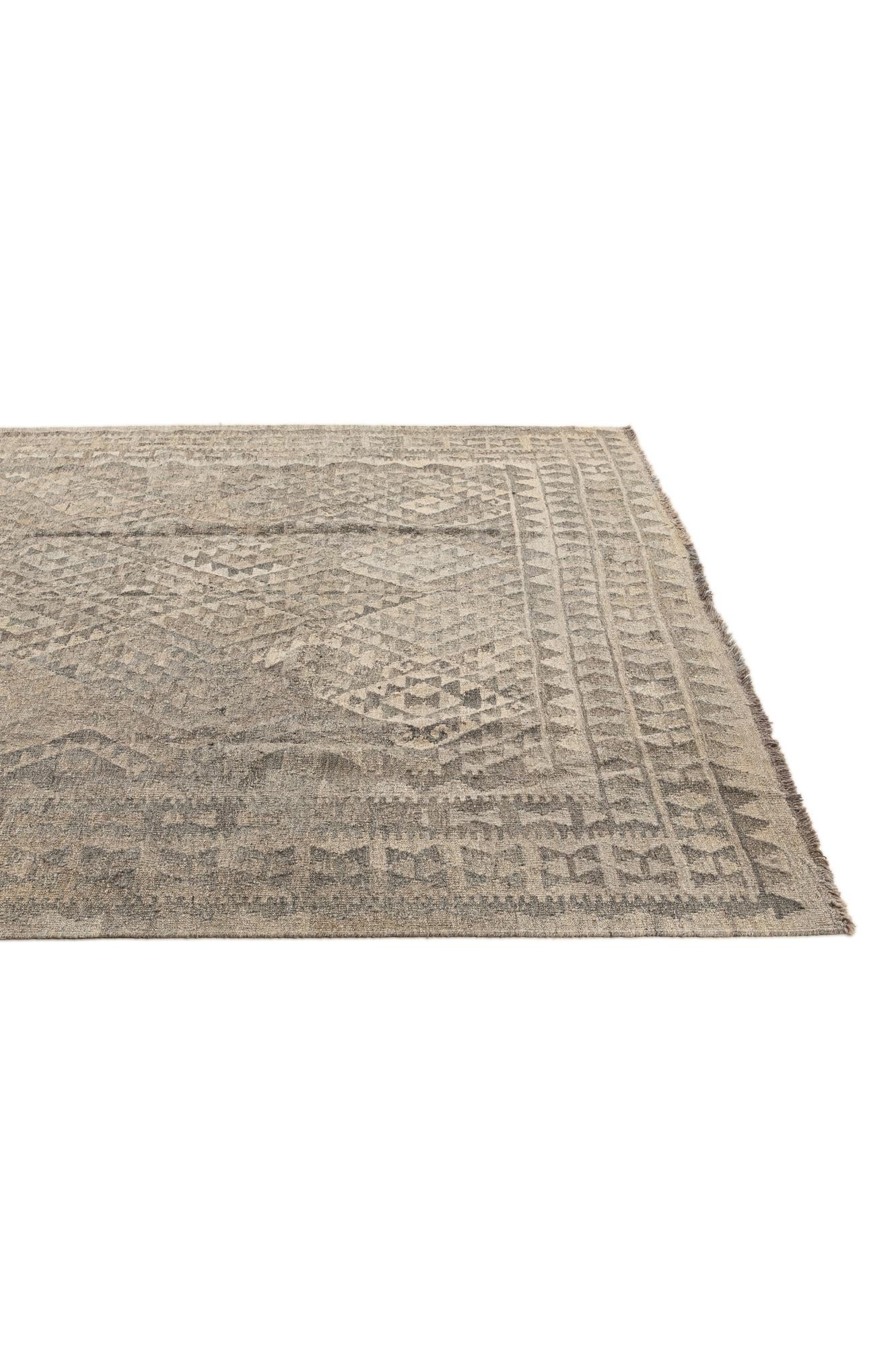6' 9 x 9' 10 Hand Woven Kilim Maymana Wool Rug