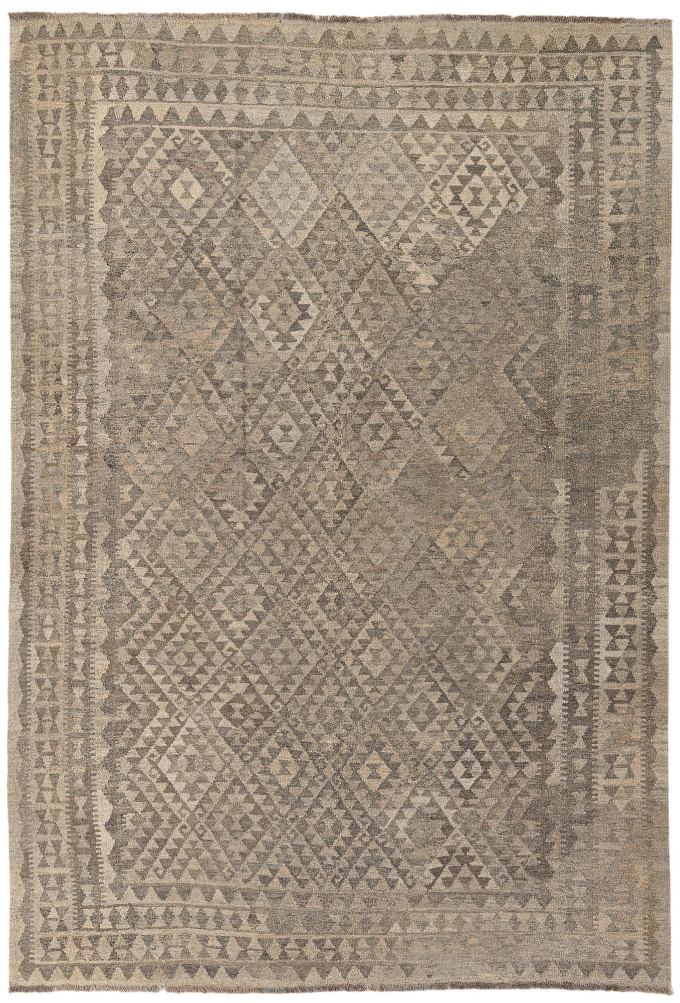 6' 9 x 9' 10 Hand Woven Kilim Maymana Wool Rug