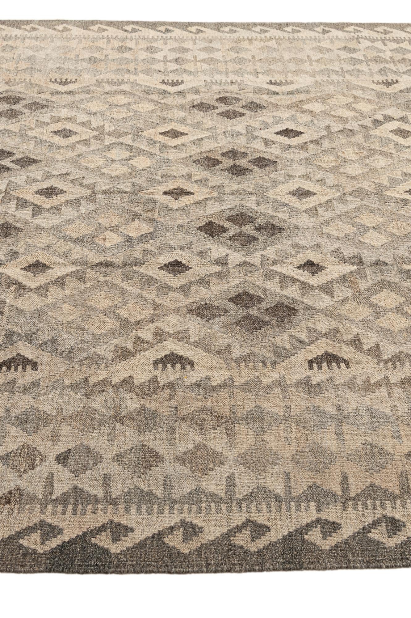 6' 9 x 9' 9 Hand Woven Kilim Maymana Wool Rug