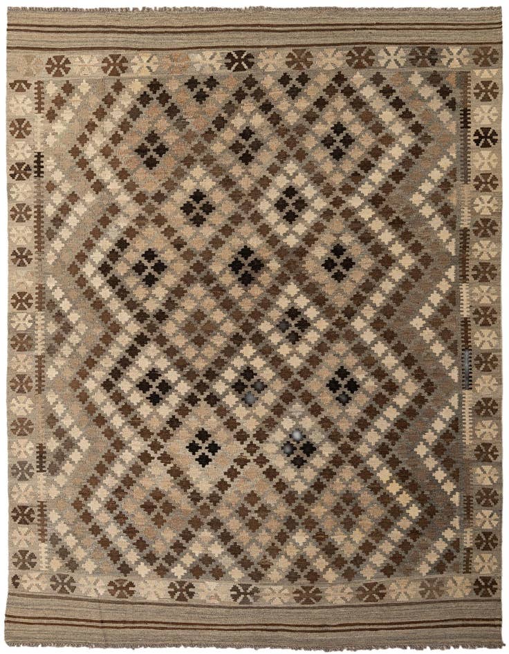 Detail image of 6' 7 x 9' 10 Hand Woven Kilim Maymana Wool Rug