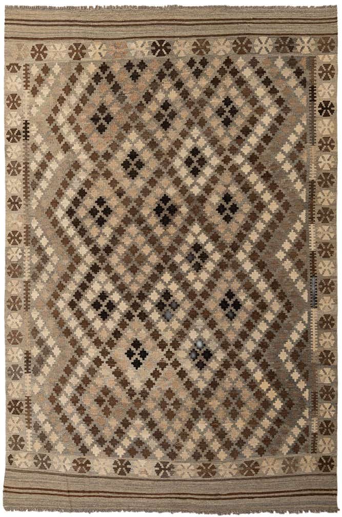 6' 7 x 9' 10 Hand Woven Kilim Maymana Wool Rug
