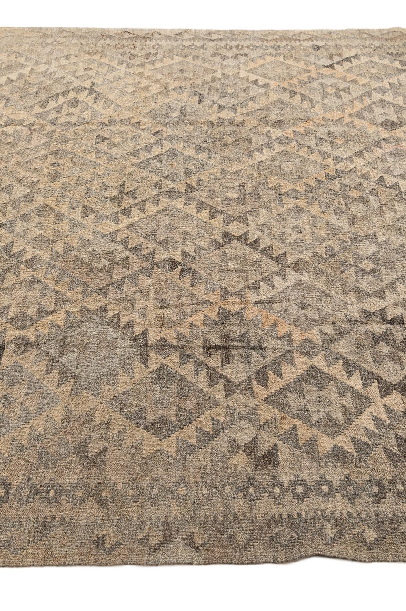 6' 6 x 9' 11 Hand Woven Kilim Maymana Wool Rug
