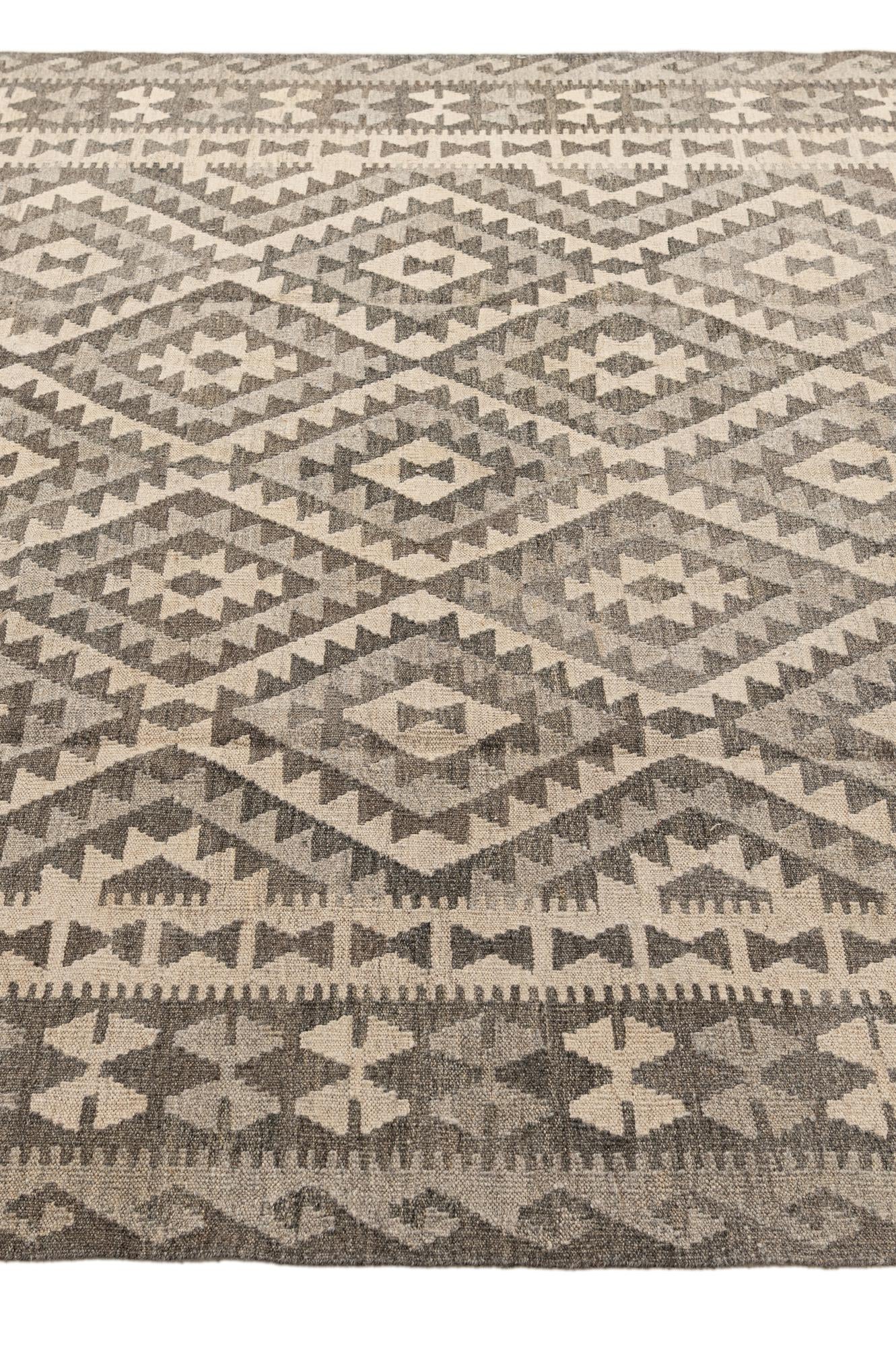 6' 5 x 9' 10 Hand Woven Kilim Maymana Wool Rug
