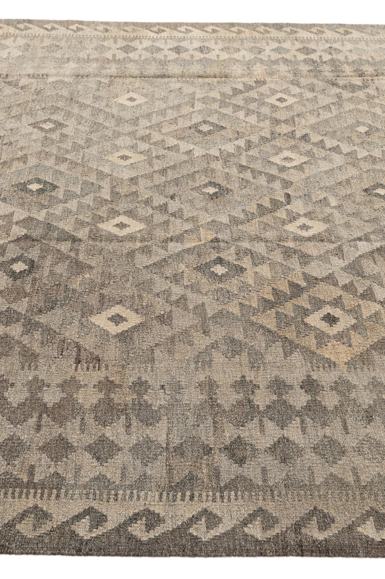 7' x 9' 9 Hand Woven Kilim Maymana Wool Rug