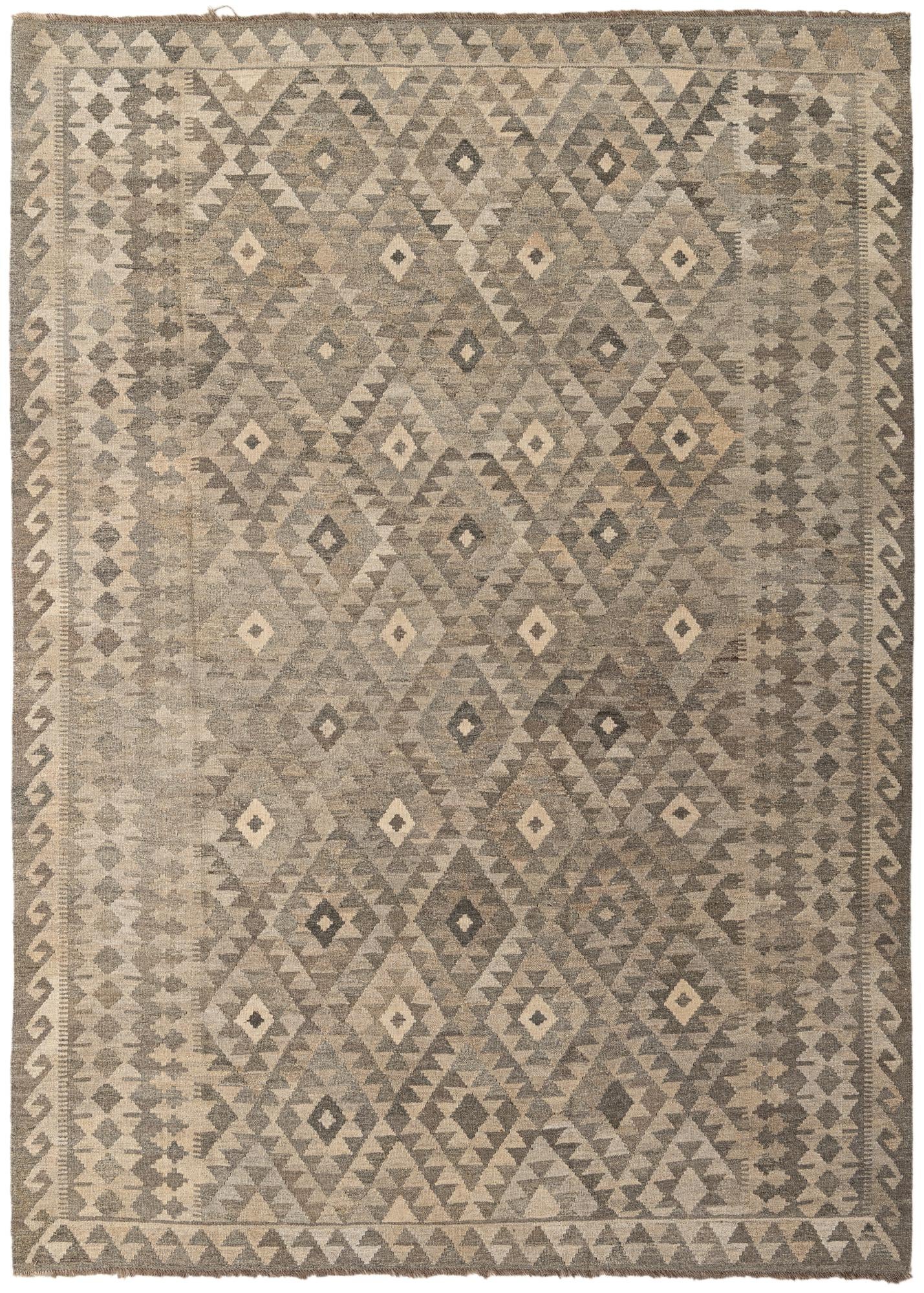 7' x 9' 9 Hand Woven Kilim Maymana Wool Rug