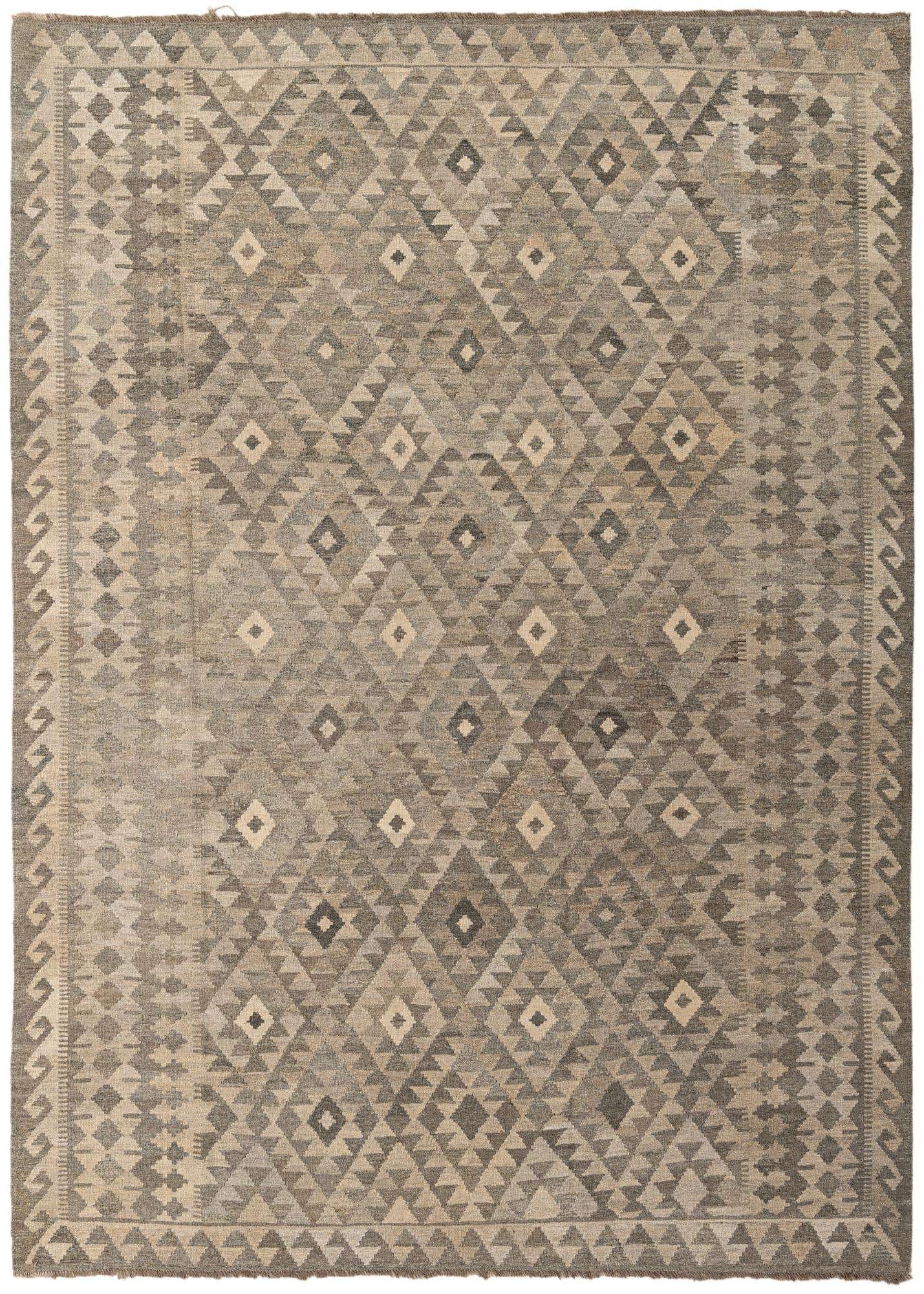 7' x 9' 9 Hand Woven Kilim Maymana Wool Rug