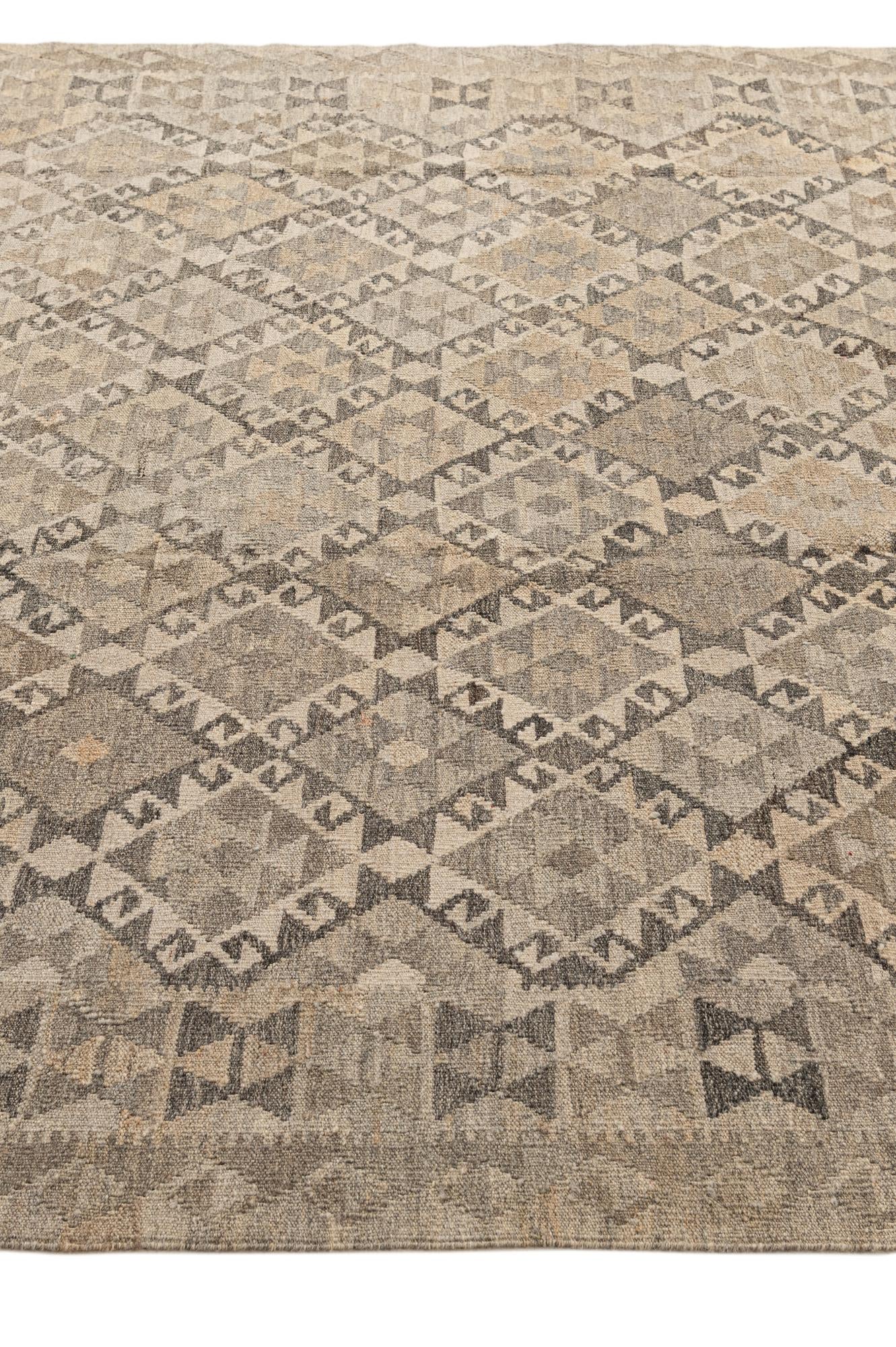 6' 8 x 9' 8 Hand Woven Kilim Maymana Wool Rug