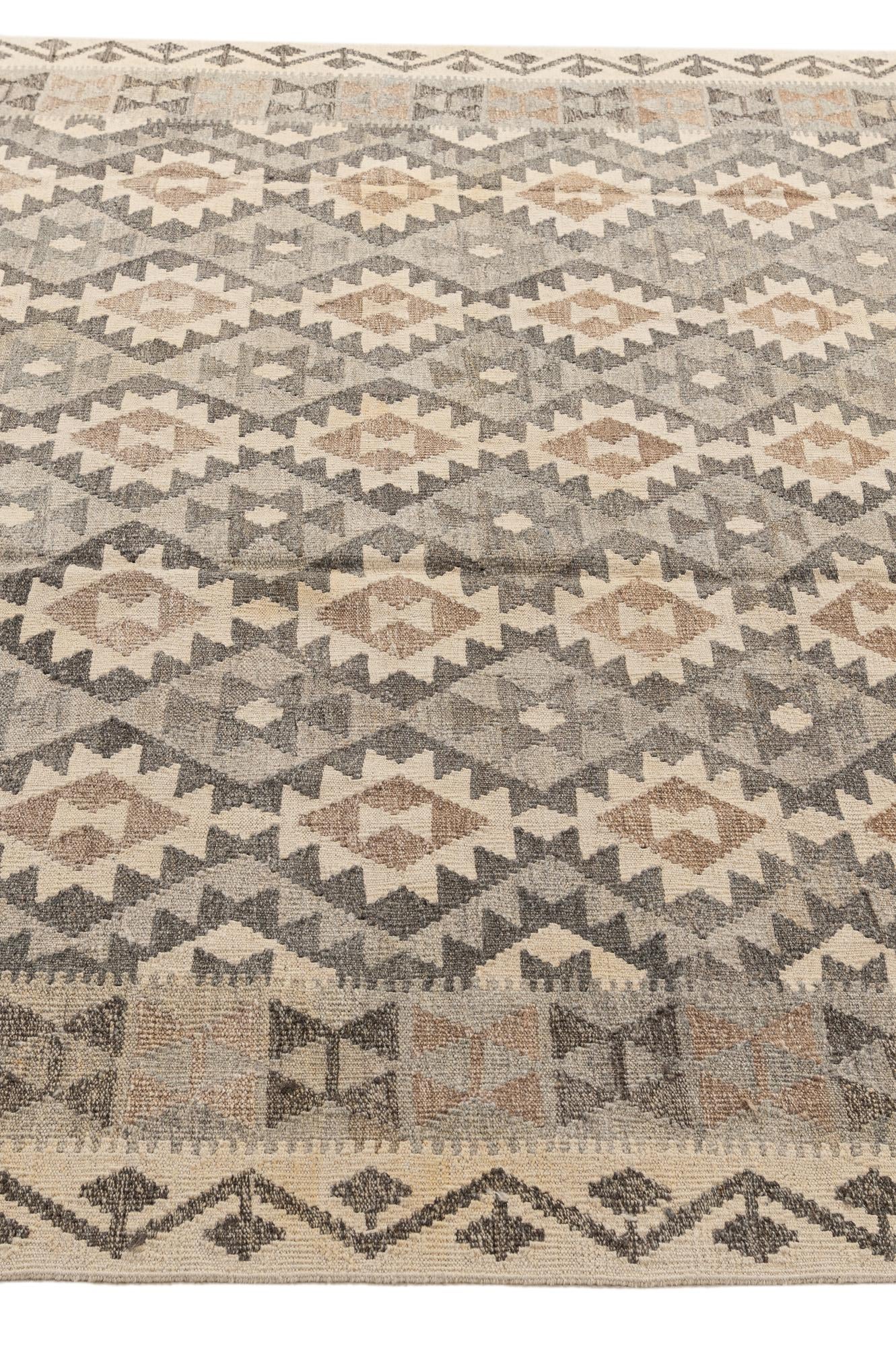 6' 5 x 9' 11 Hand Woven Kilim Maymana Wool Rug