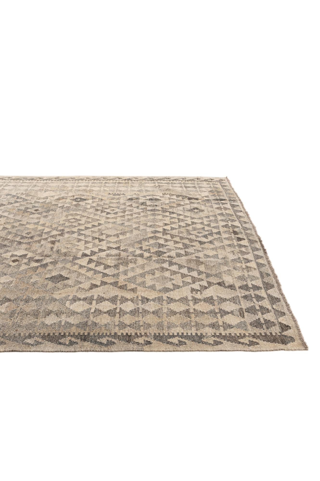6' 8 x 9' 9 Hand Woven Kilim Maymana Wool Rug