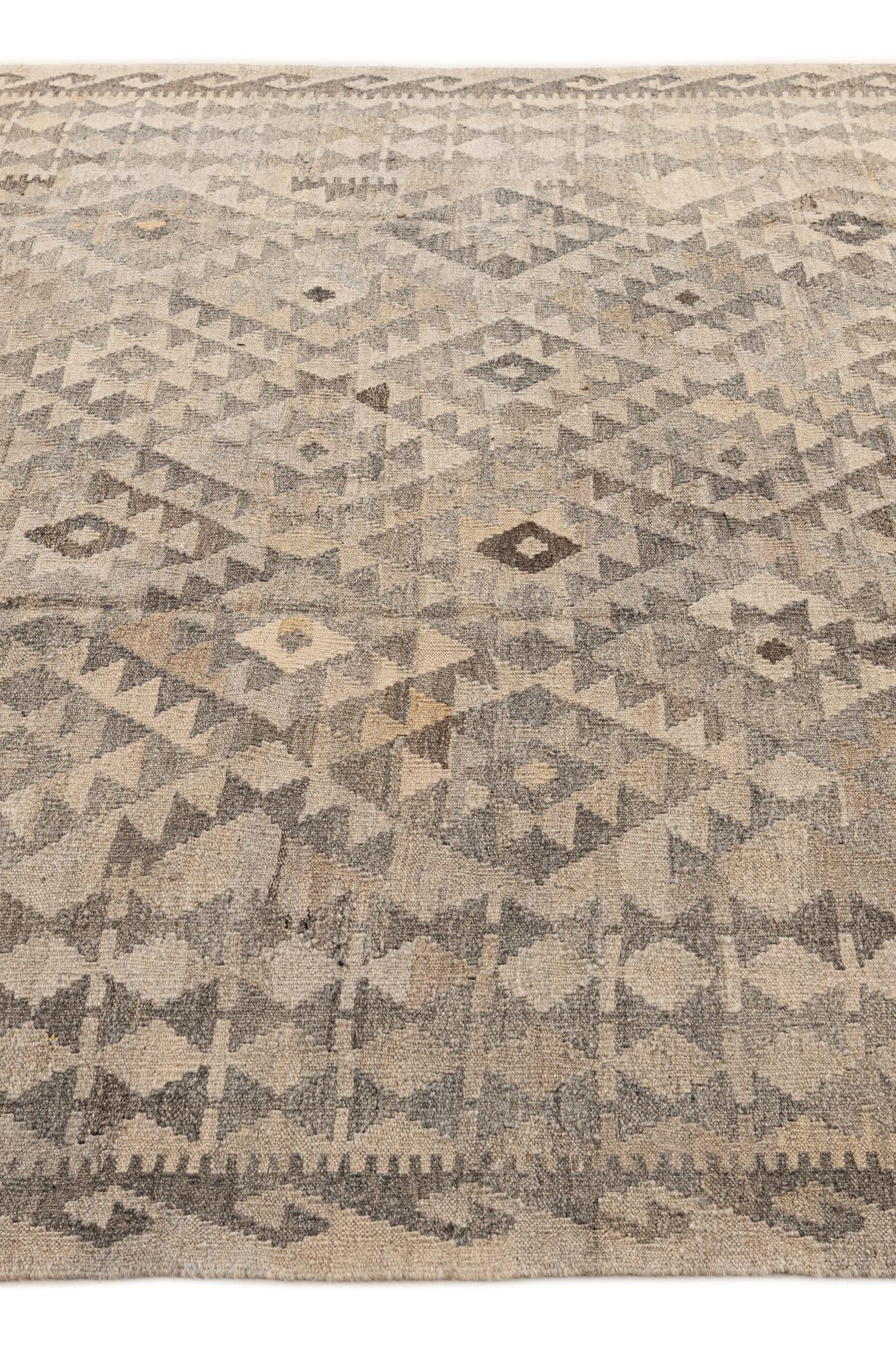 6' 8 x 9' 9 Hand Woven Kilim Maymana Wool Rug
