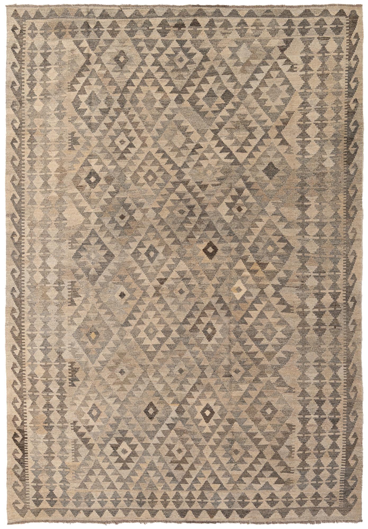 6' 8 x 9' 9 Hand Woven Kilim Maymana Wool Rug
