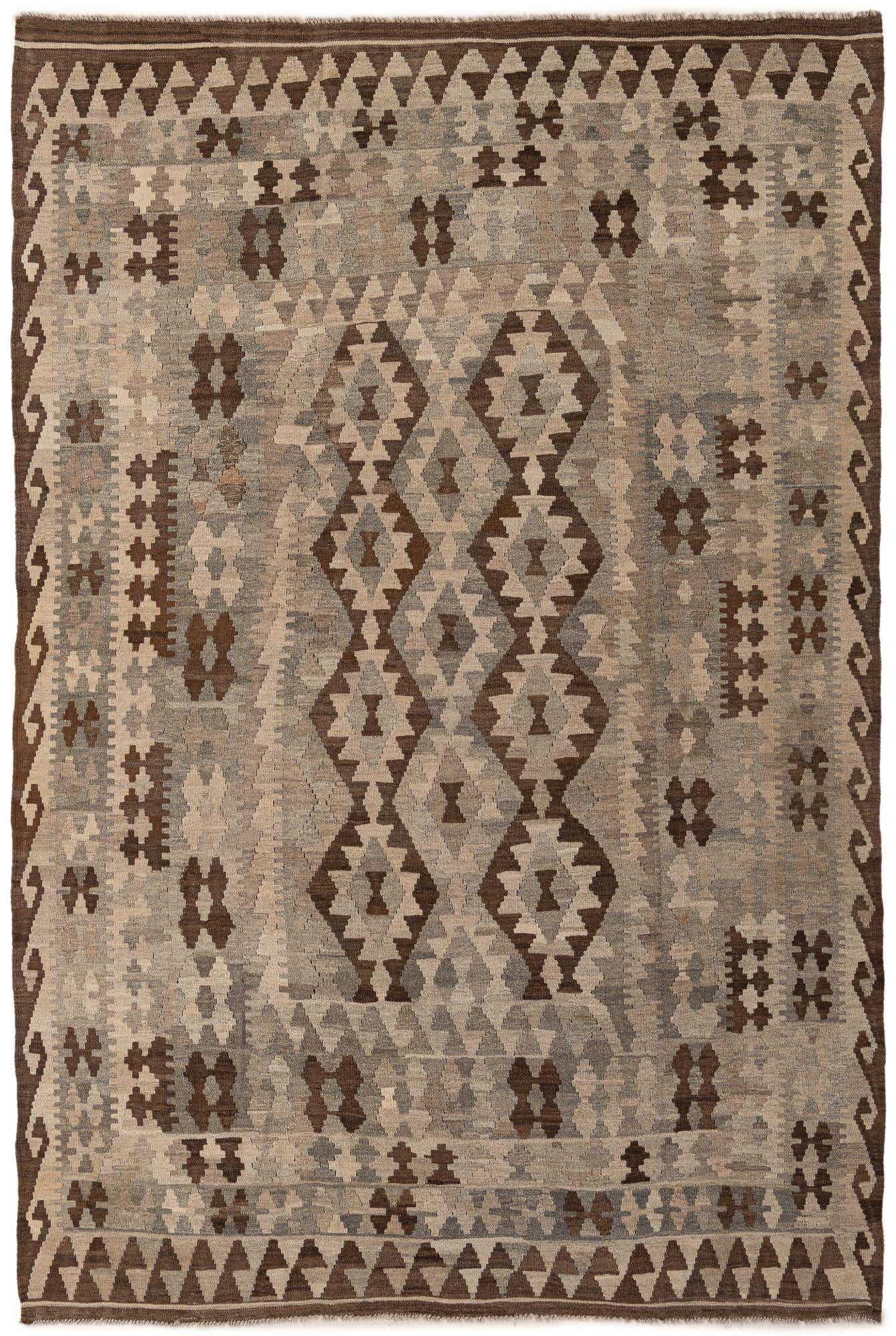 6' 5 x 9' 7 Hand Woven Kilim Maymana Wool Rug