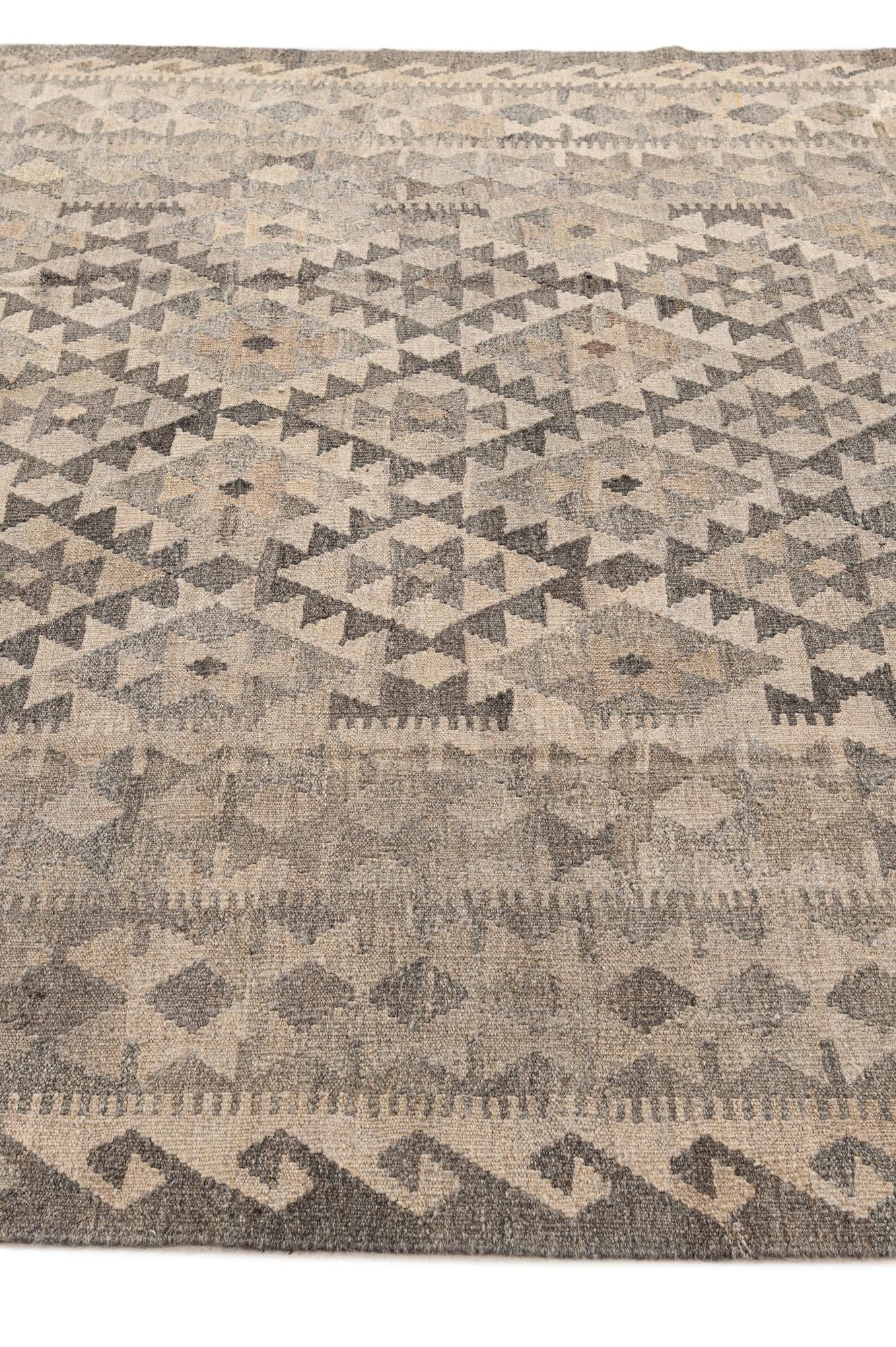 6' 8 x 9' 9 Hand Woven Kilim Maymana Wool Rug
