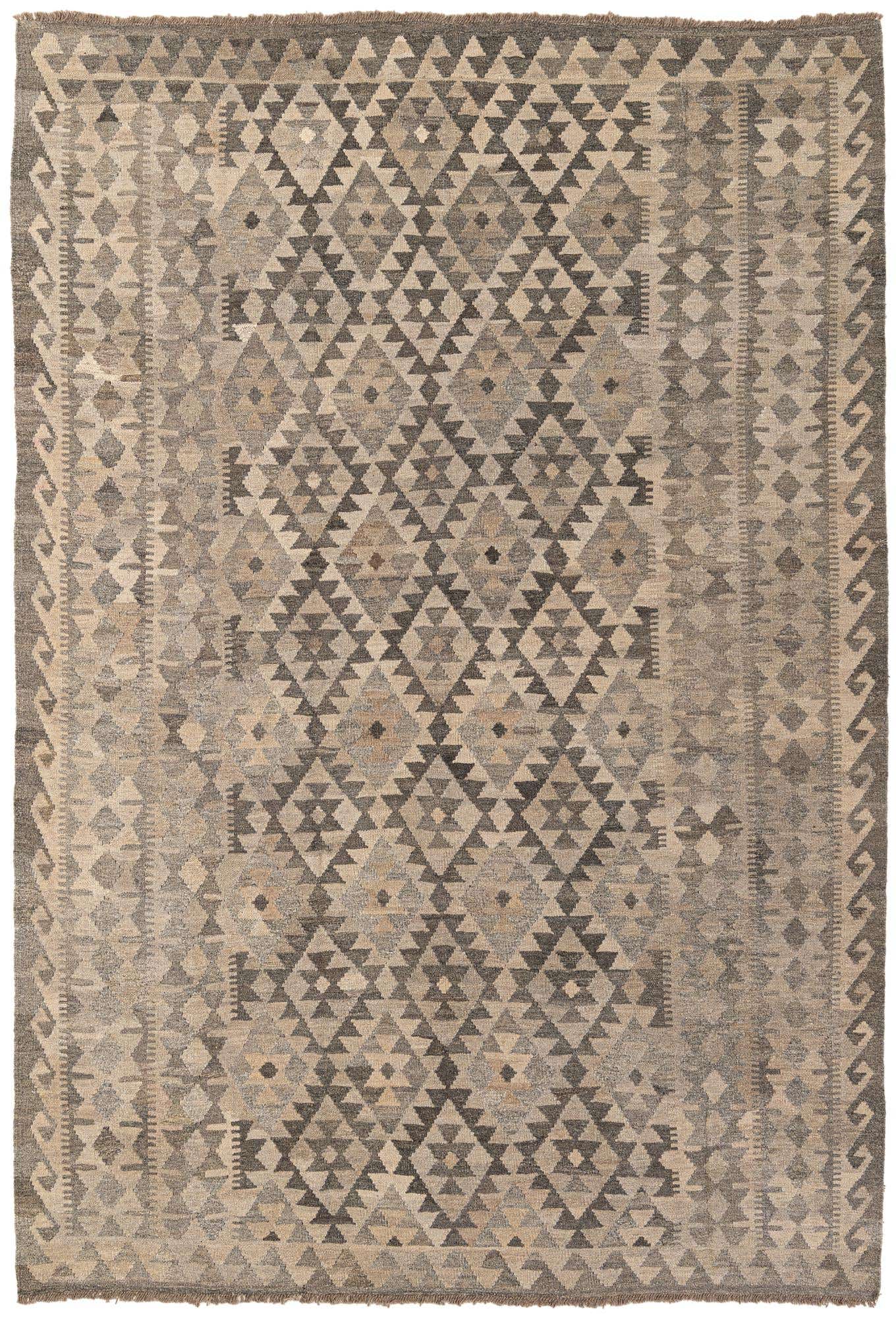 6' 8 x 9' 9 Hand Woven Kilim Maymana Wool Rug